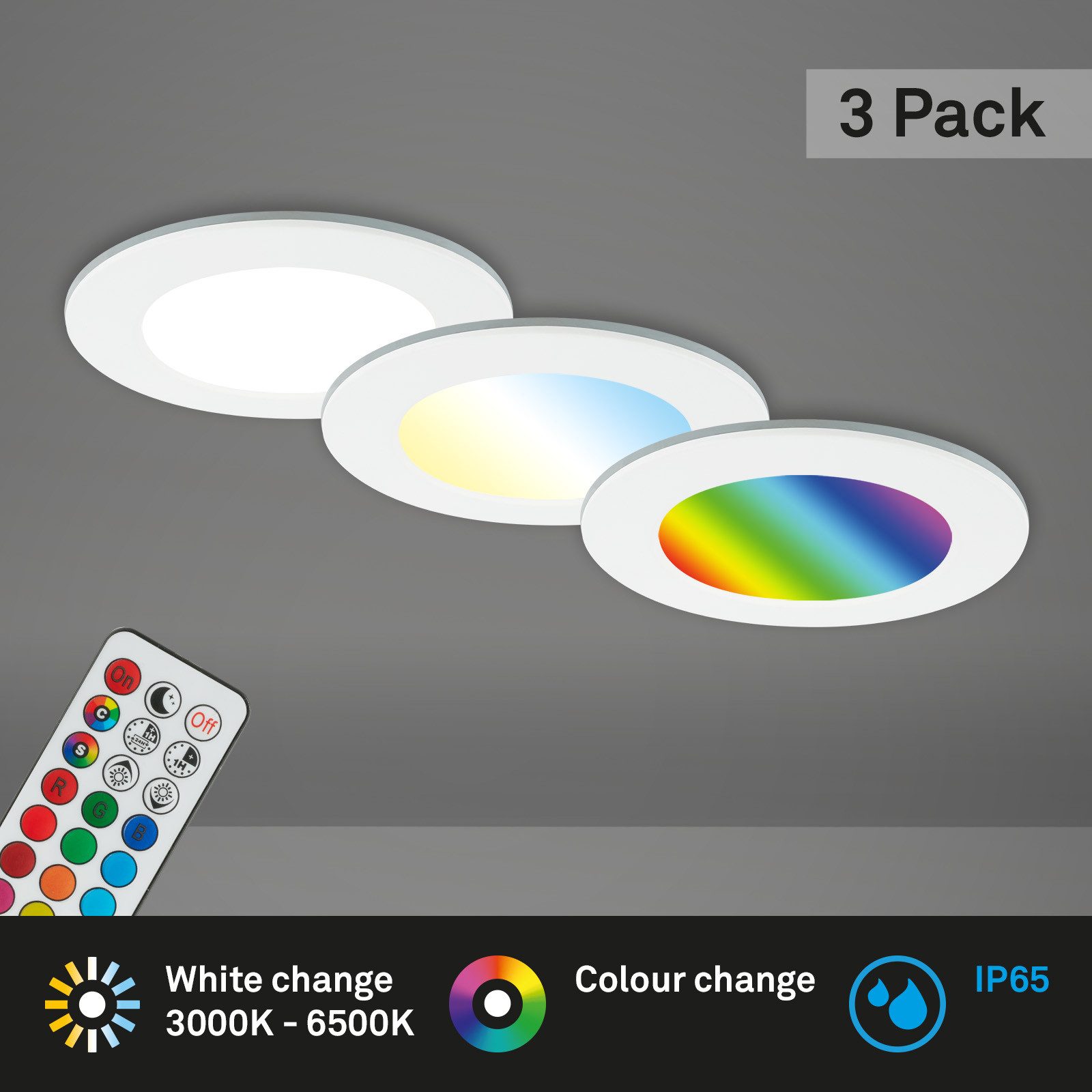 Briloner Leuchten Ledinbouwlamp 3-pack LED inbouwlampen RGB-CCT, wit
