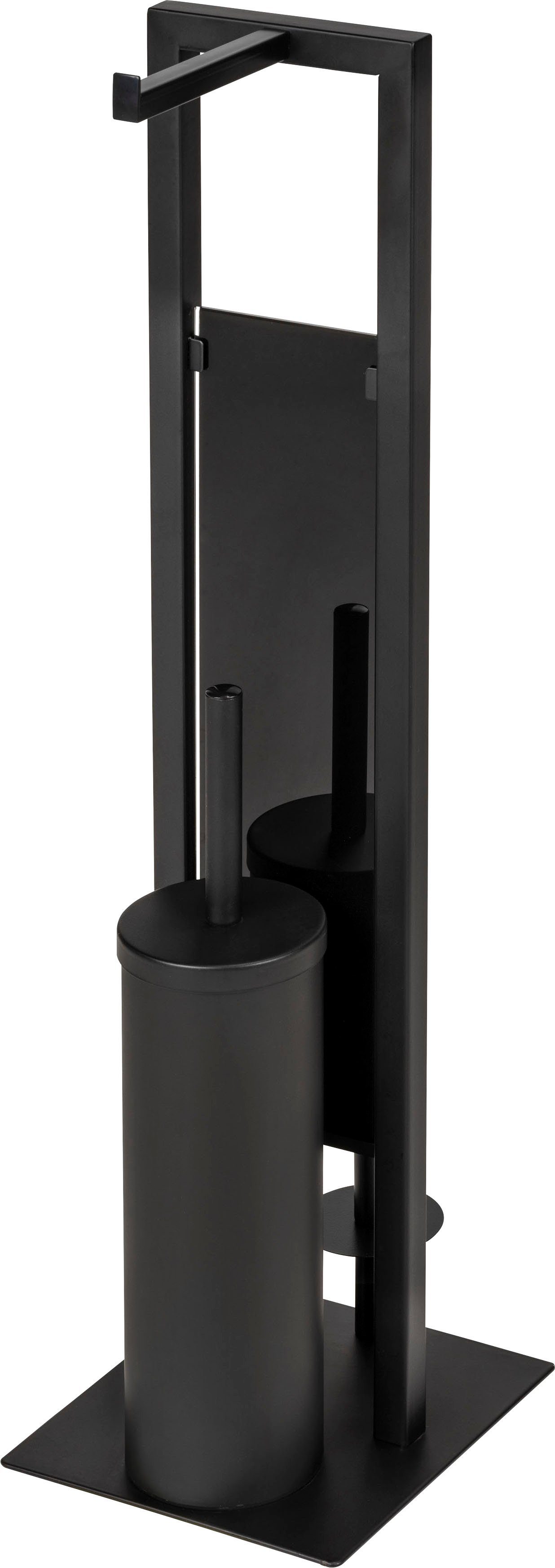 WENKO Toiletset Rivalta zwart, 3 in 1 staande set wc-accessoires zwart