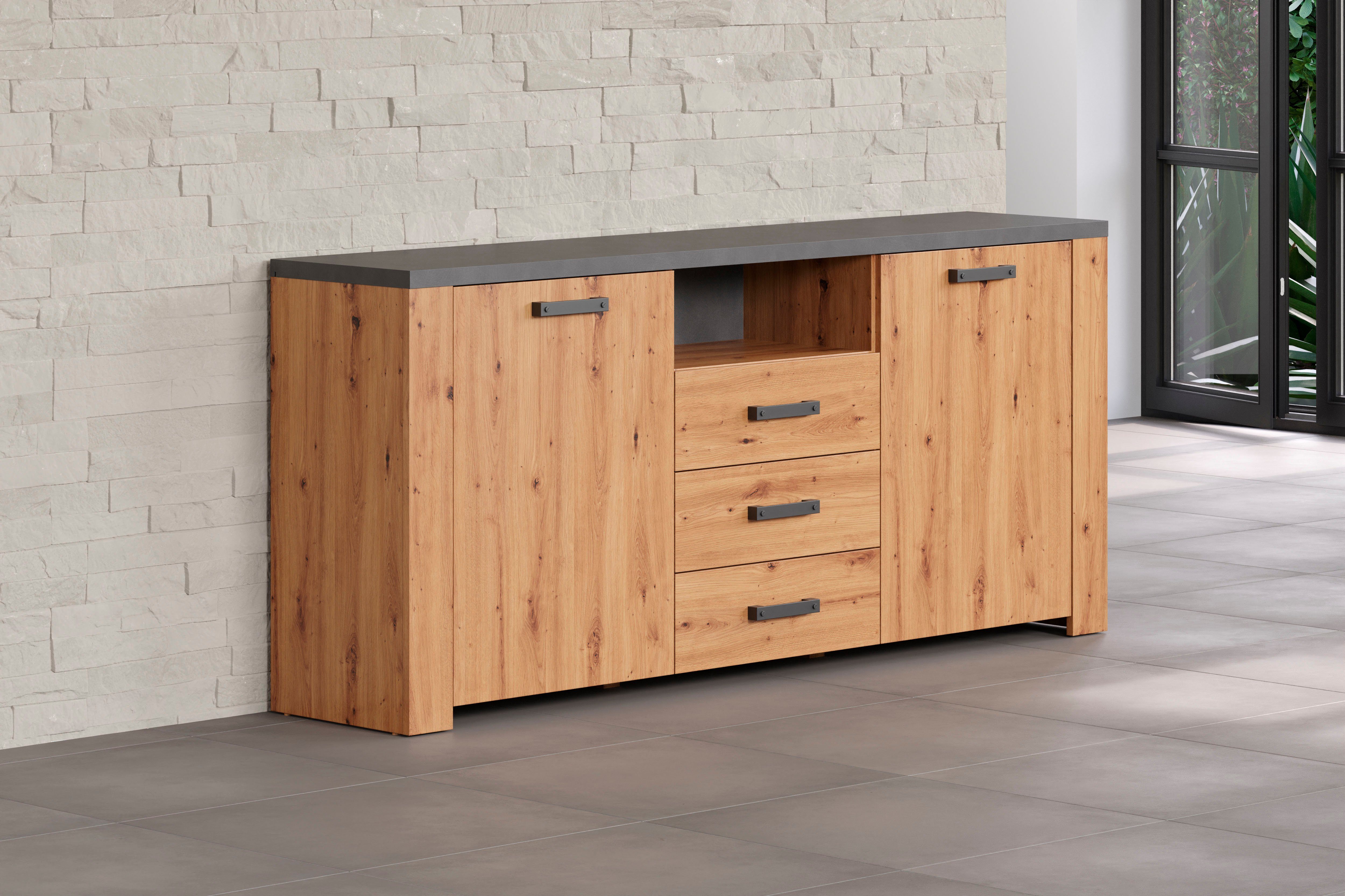 Home affaire Dressoir Ambres Commode in echt houtlook, Afmetingen BxH: 180x83 cm, Eik (1 stuk)