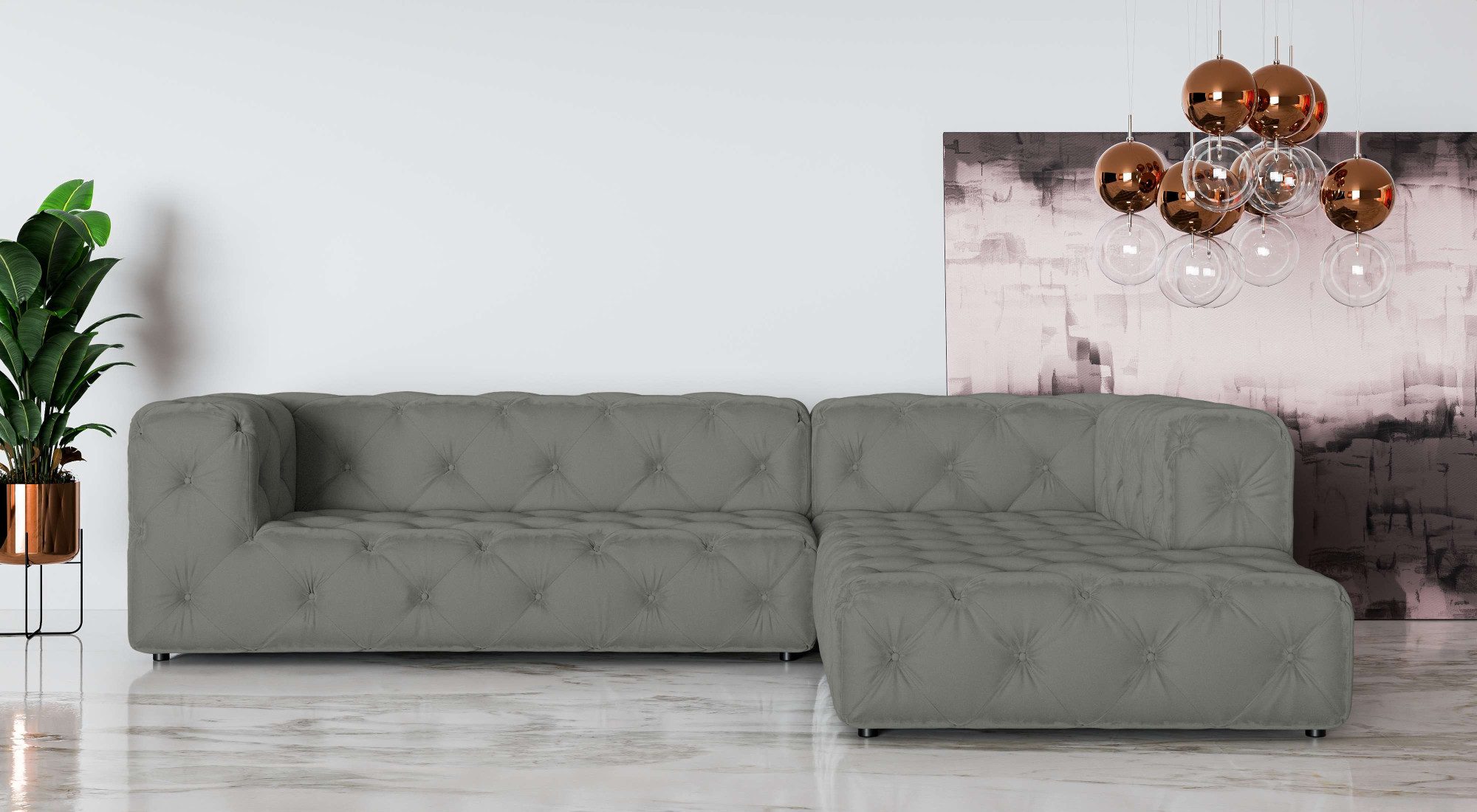 Places of Style Hoekbank FOLLINA L-vorm, met klassieke Chesterfield-knoopstiksels