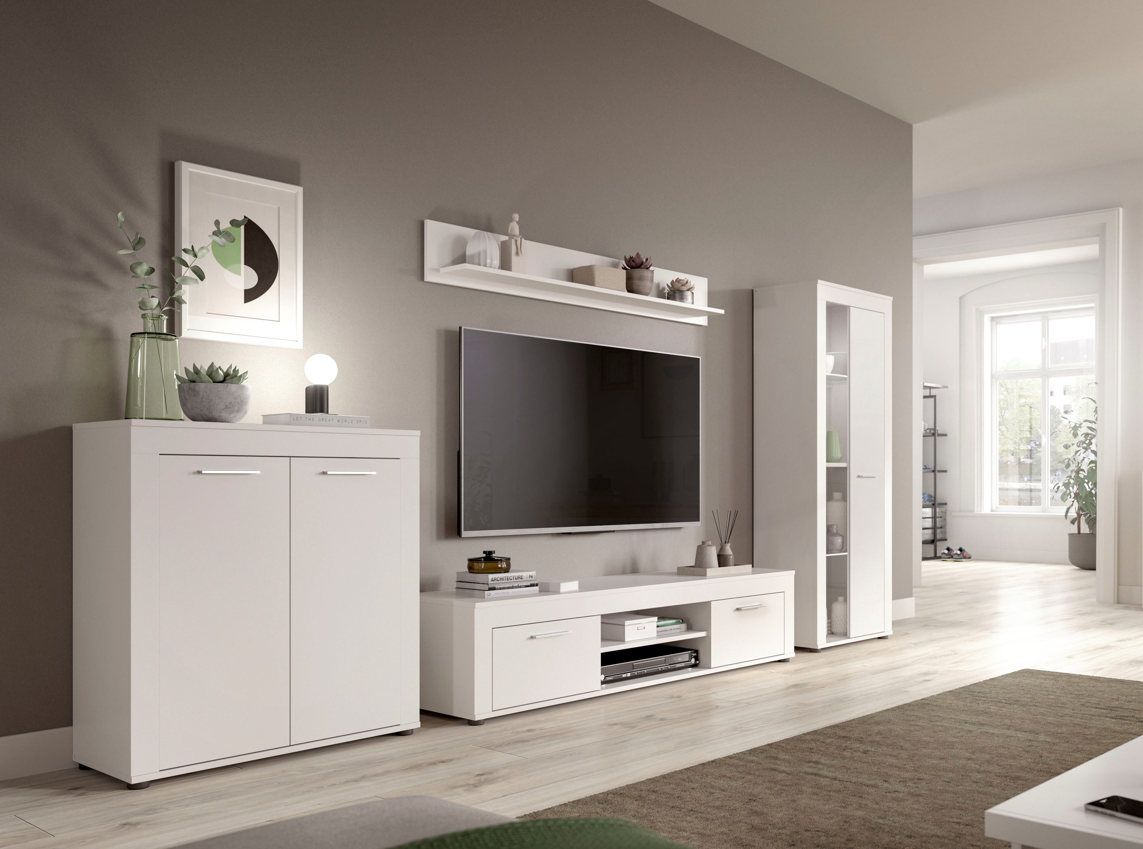 INOSIGN Wandmeubel Aosta, Breedte 330cm, bestaand uit Highboard, Lowboard, Wandplank, Vitrine (4-delig)