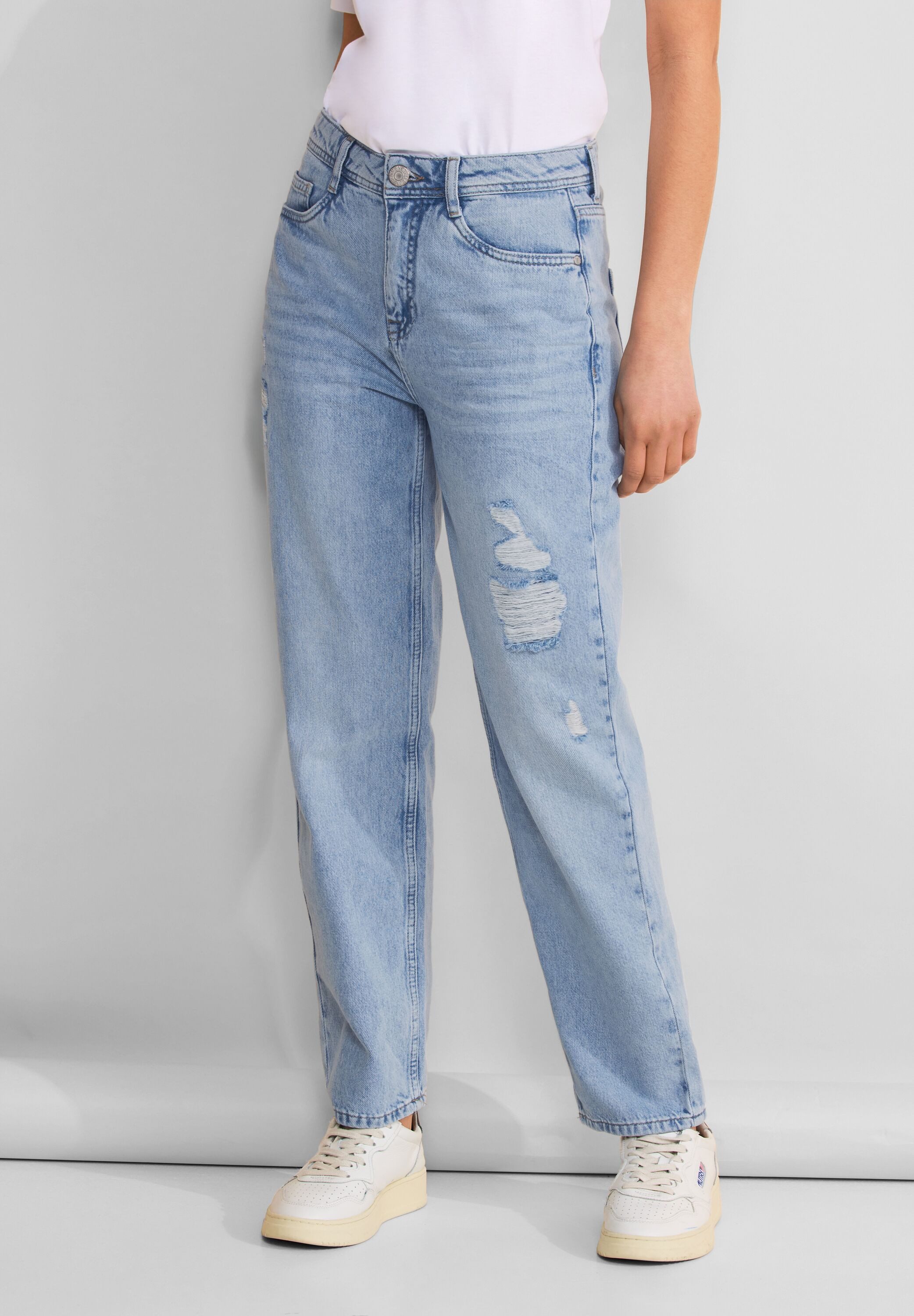 STREET ONE Straight jeans met gaten-used-look