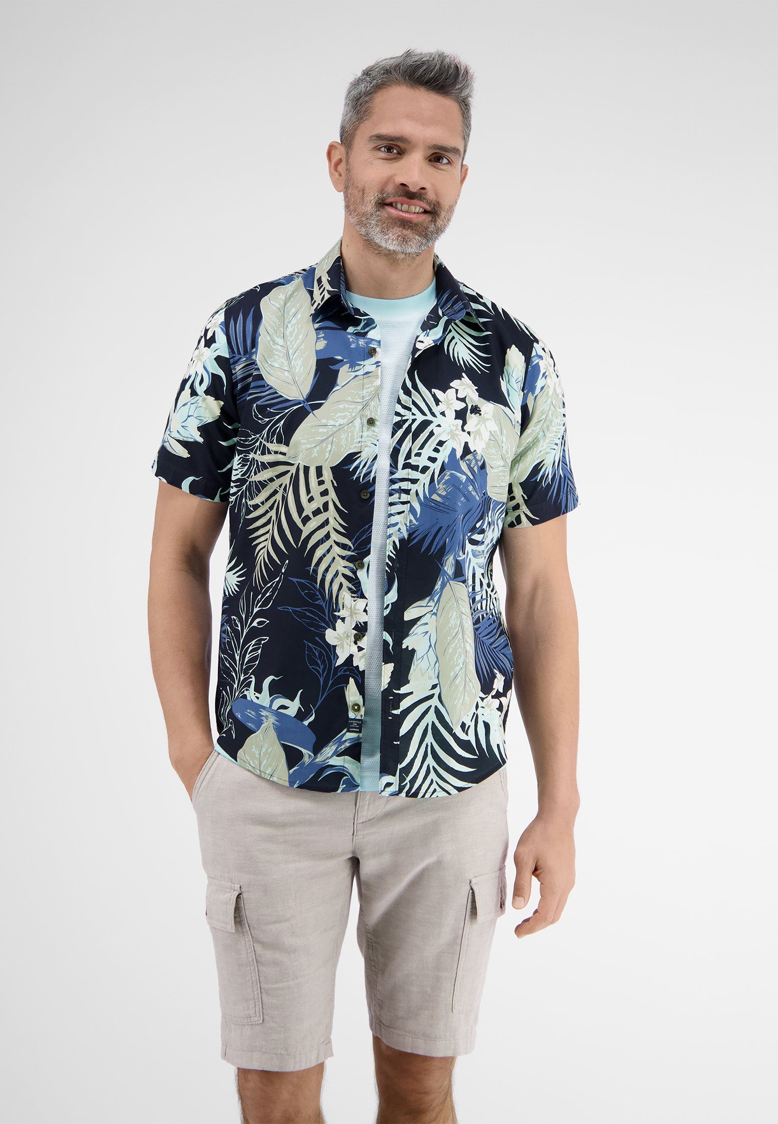 Lerros Overhemd met korte mouwen LERROS korte mouw overhemd *Hawaii* heren overhemden maat S