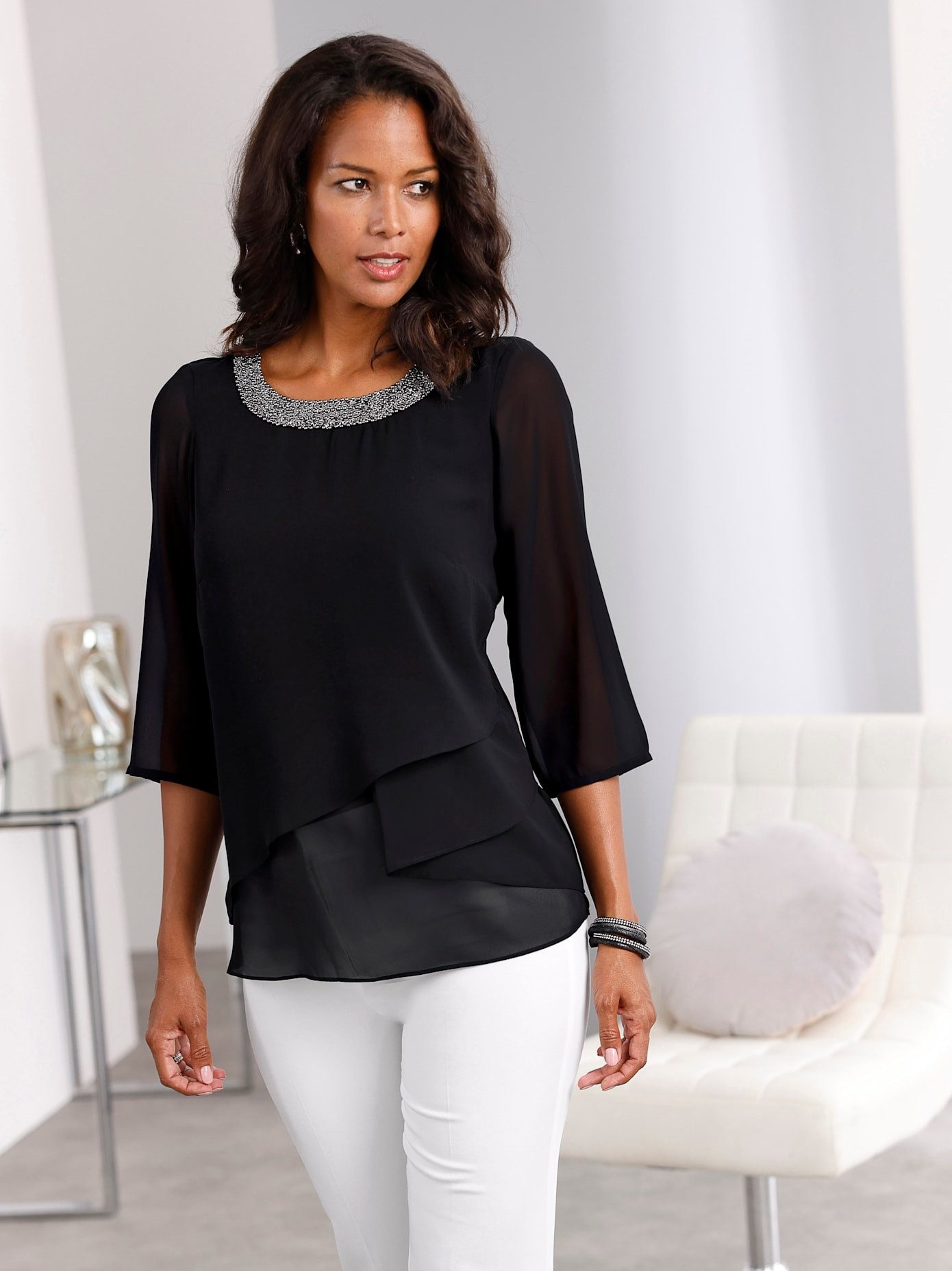 Lady Georgette-blouse dames tunieken maat 36 zwart
