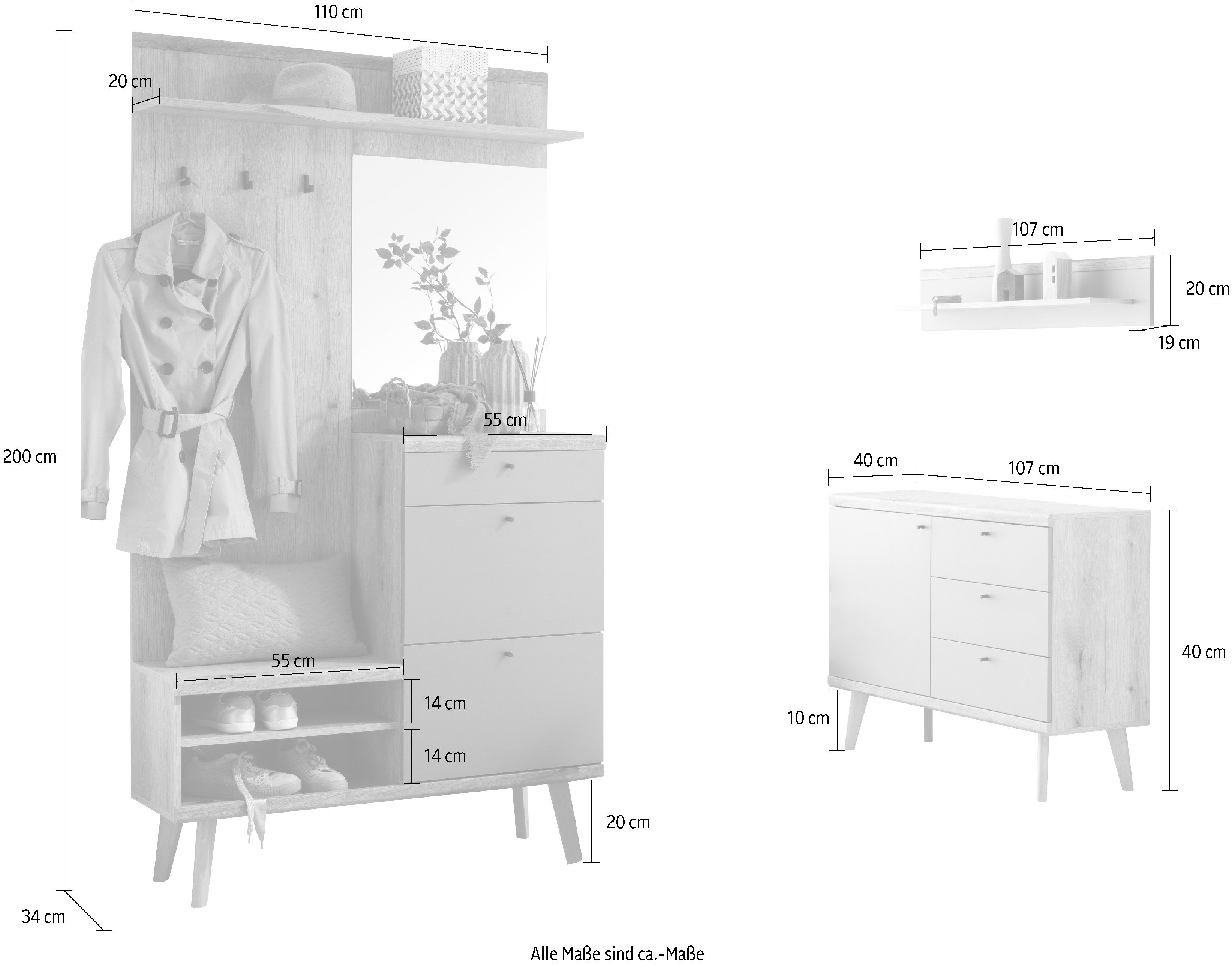 INOSIGN Halmeubelset Mavas, Garderobe met opbergruimte, Garderobekast in Scandic Design (set, 3-delig)