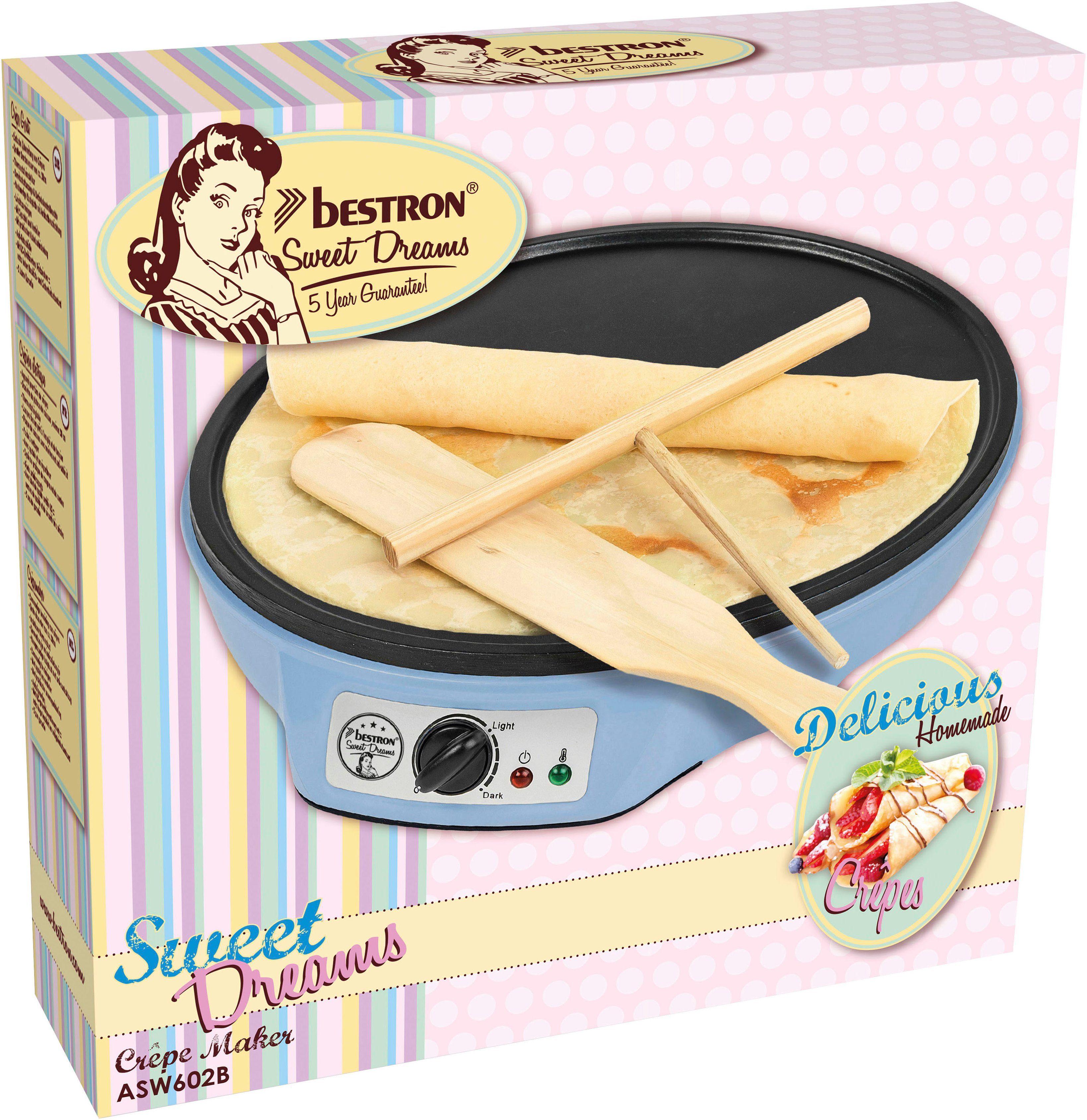 bestron Crêpe maker ASW602 in retro ontwerp, voor crêpes met Ø 30 cm inclusief deegverdeler & crêpesspatel, antiaanbaklaag
