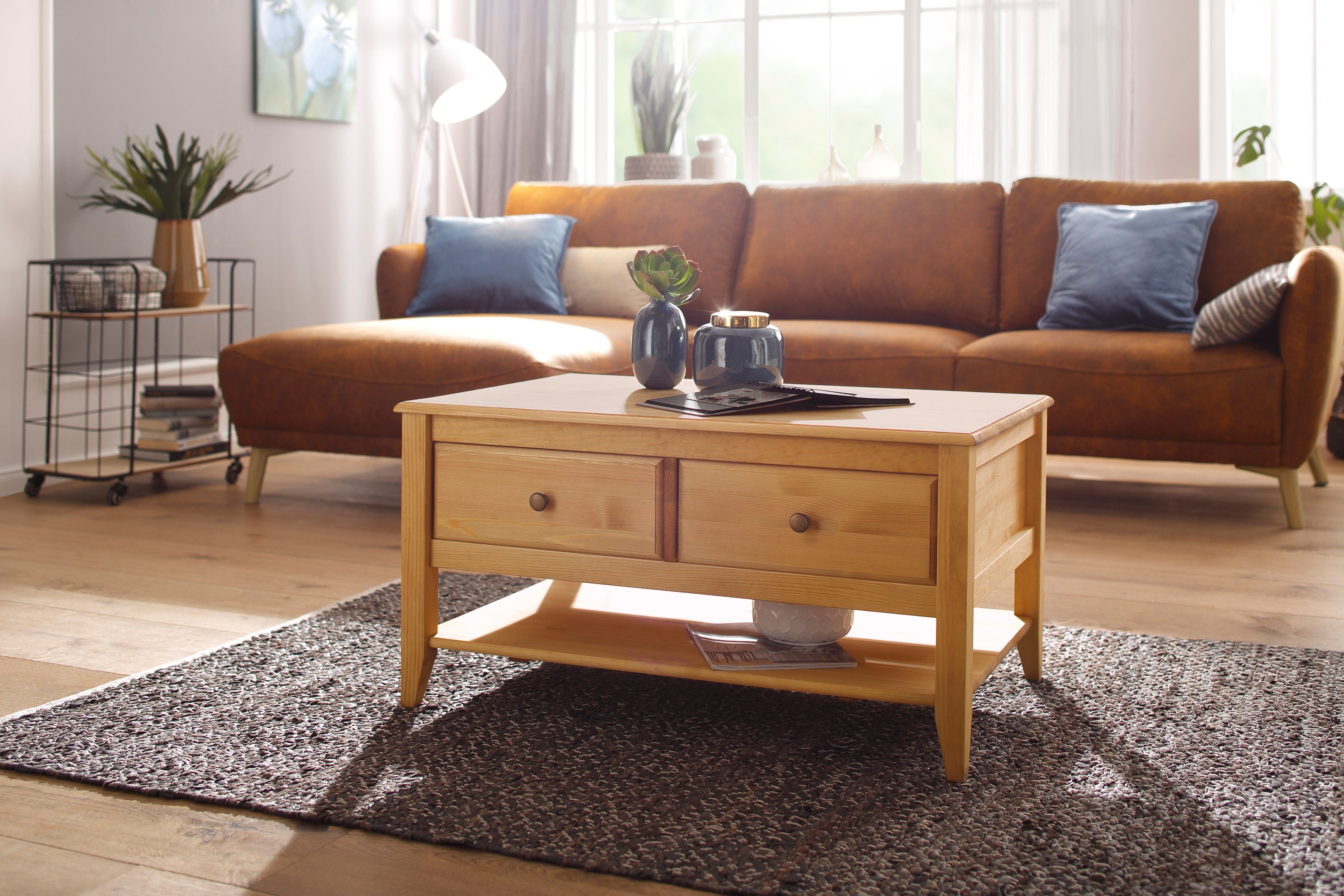 Home affaire Salontafel Leonis Breedte 89 cm, met lades en legplank, van massief grenen