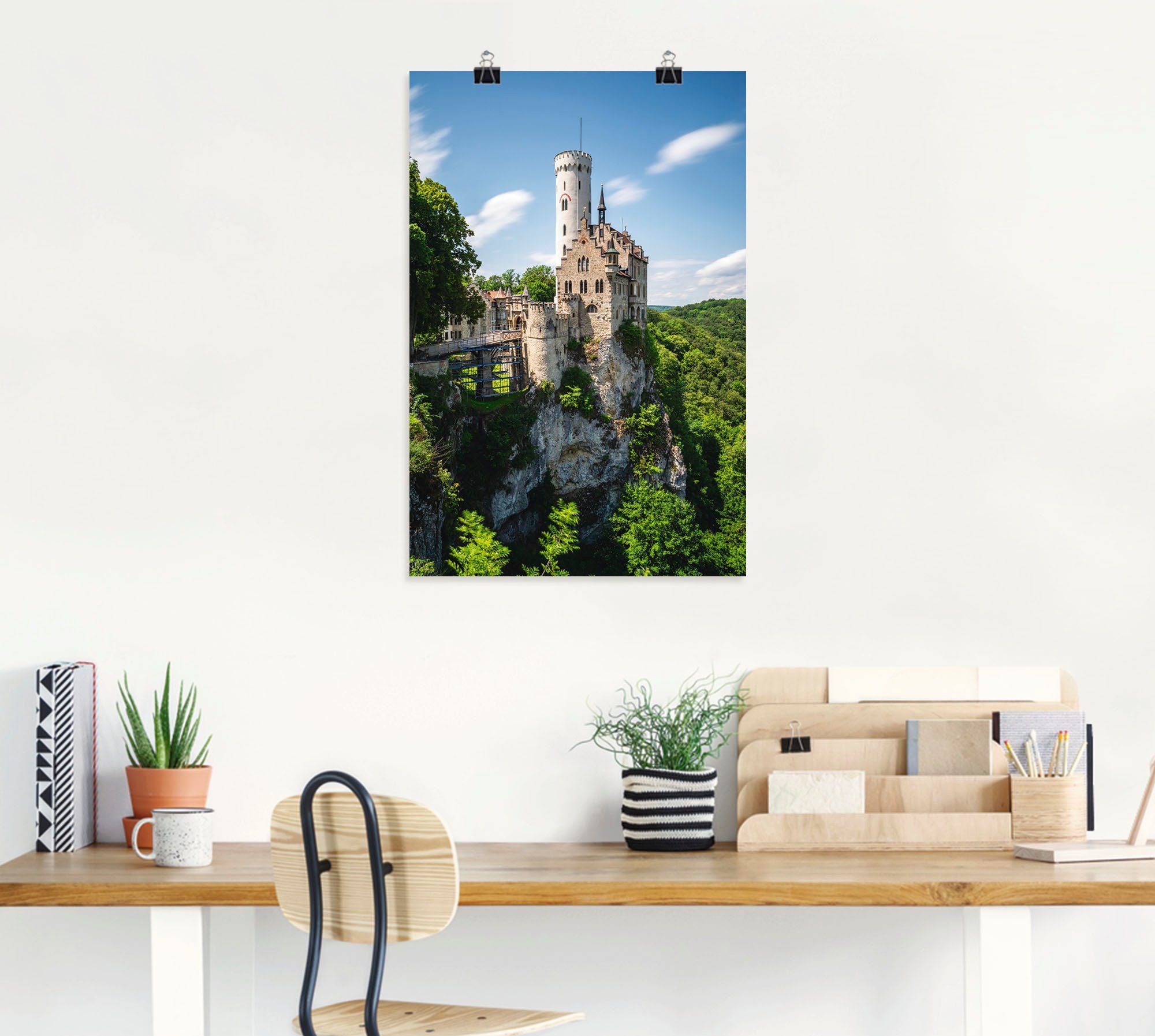 Artland Artprint Slot Lichtenstein op een zonnige dag als artprint van aluminium, artprint op linnen, muursticker of poster in verschillende maten