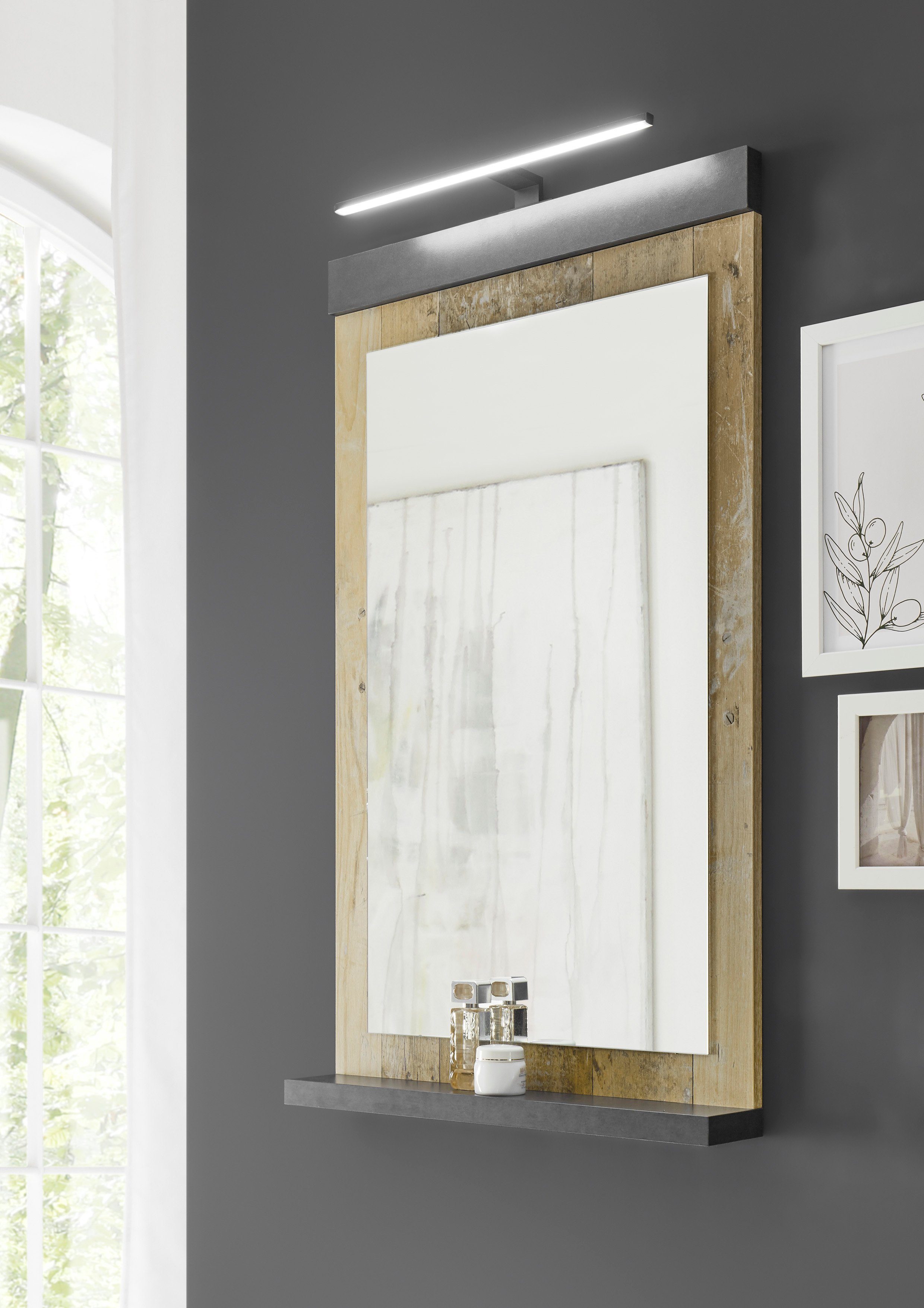 Home affaire Badkamerserie SHERWOOD, Bad im modernen Design, 3-teiliges Badezimmer in houtdecor, met schuurdeurbeslag en apothekersgrepen van metaal (3-delig)