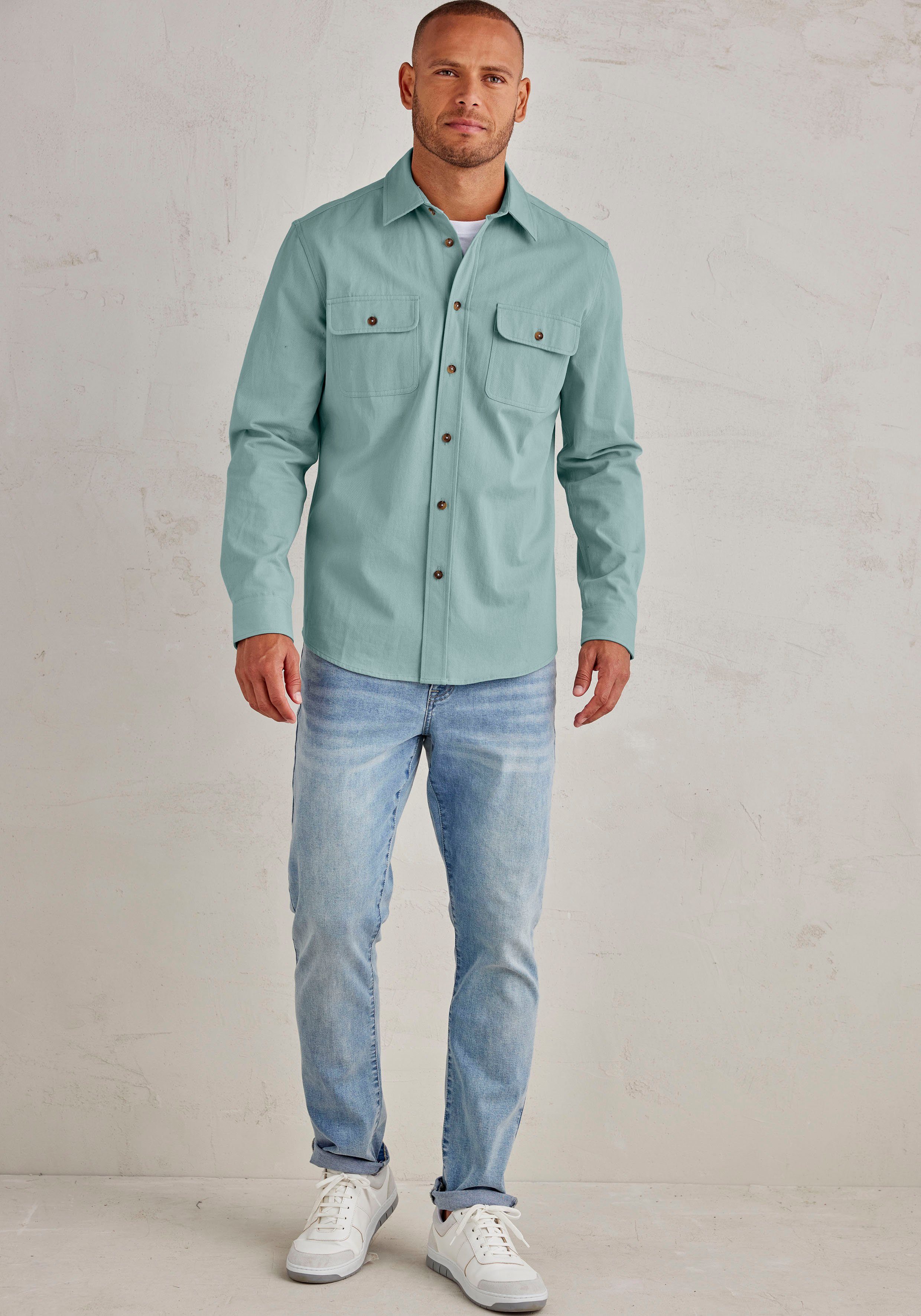 John Devin Overhemd met lange mouwen Coole overshirt Overshirt van puur katoen, met opgestikte zakken