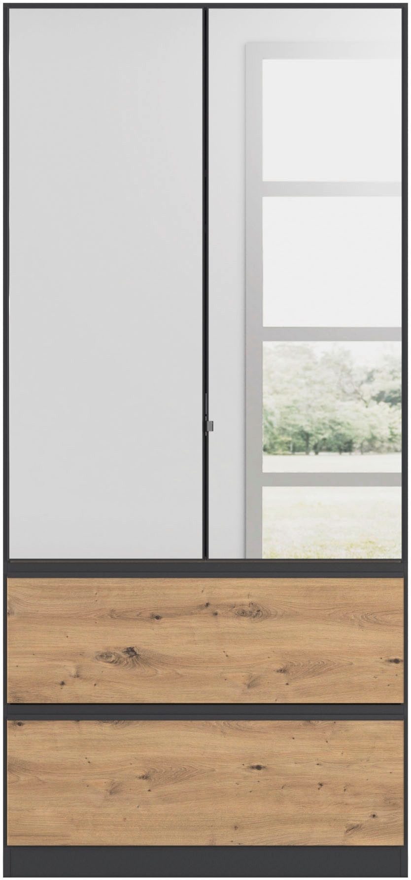rauch Draaideurkast Kledingkast Kast Garderobe Wasmand COSTA in 3 Breedtes met spiegel, greeploos front en push-to-open functie made in germany