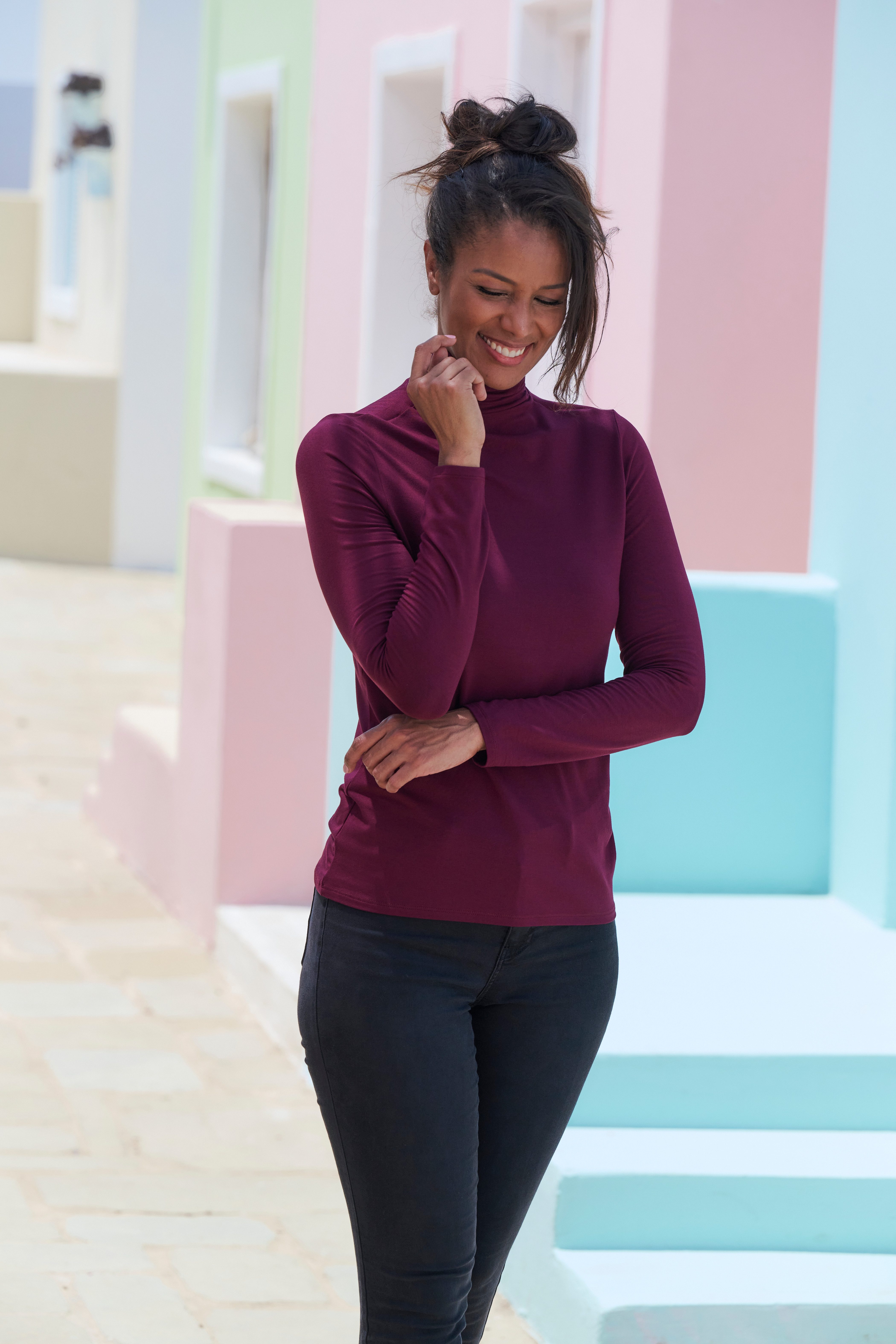 Lascana Shirt met staande kraag Van zachte viscose-stretch van zachte viscosekwaliteit