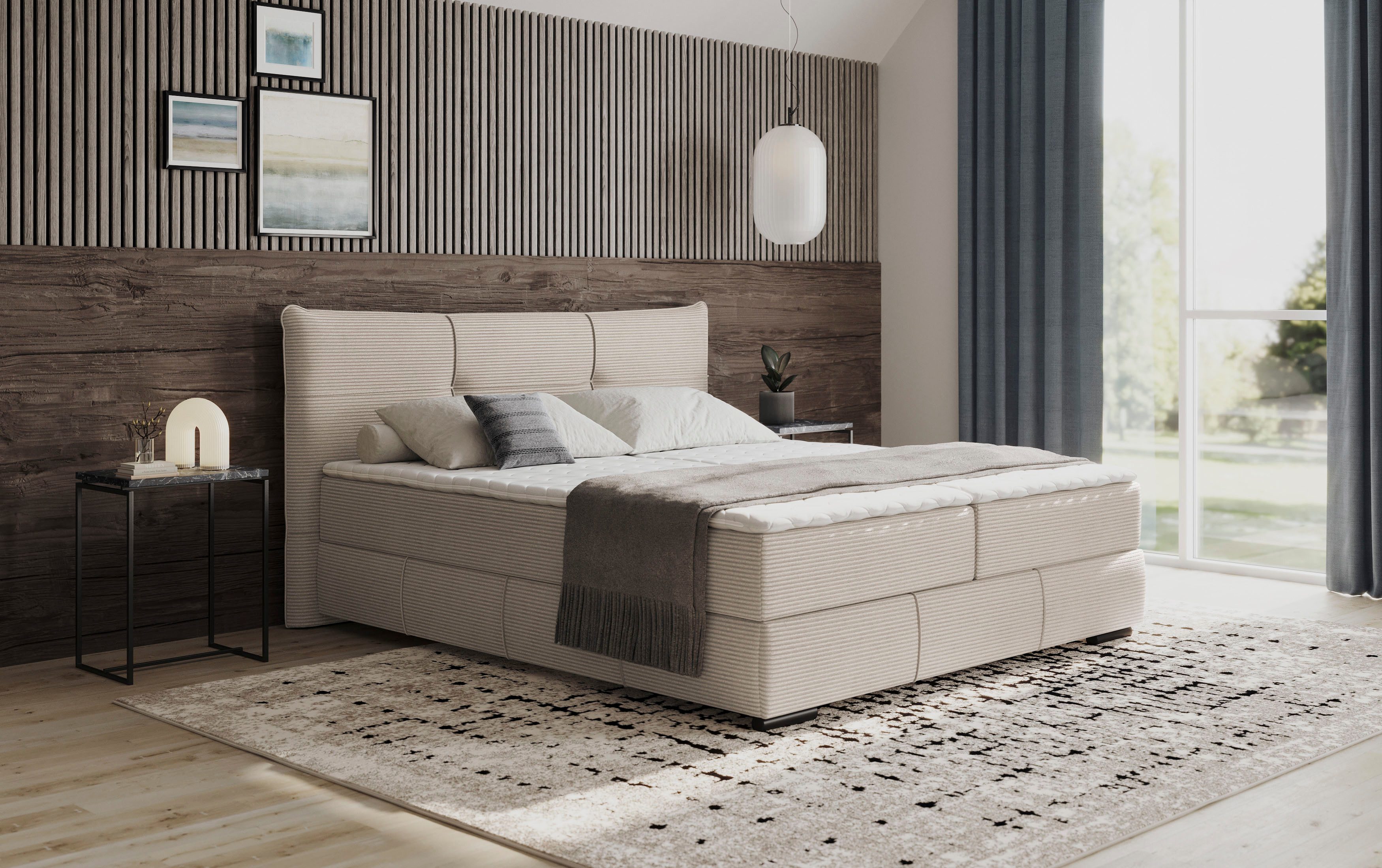 INOSIGN Boxspring Brewdley met bedkist, incl. matras Topmatras en sierkussen, in verschillende hardheden beschikbaar boxsprings beige
