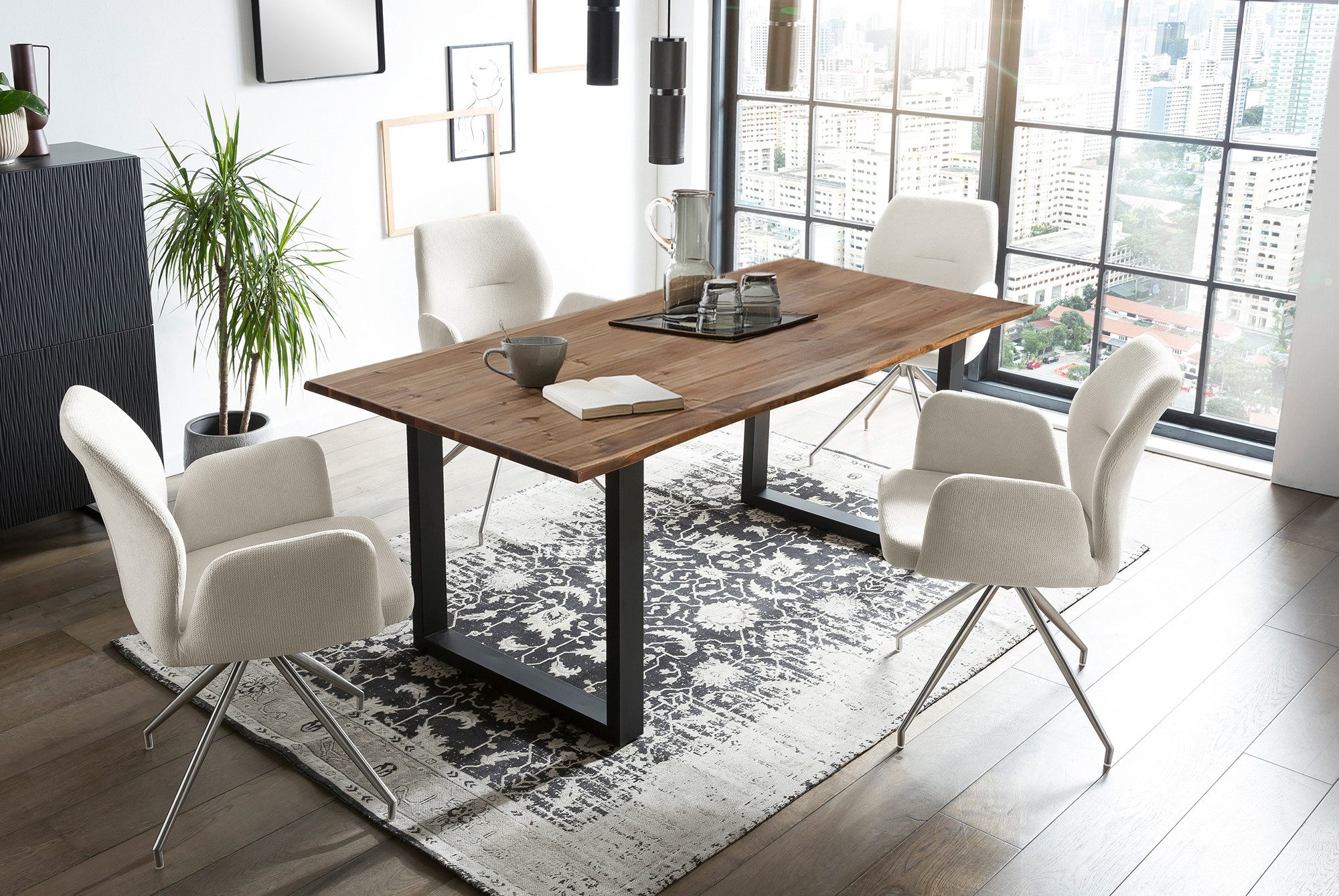 SalesFever Eethoek Tafelblad behandeld met OSMO hardwasolie in zijdeglans afwerking (set, 5-delig) eethoeken beige