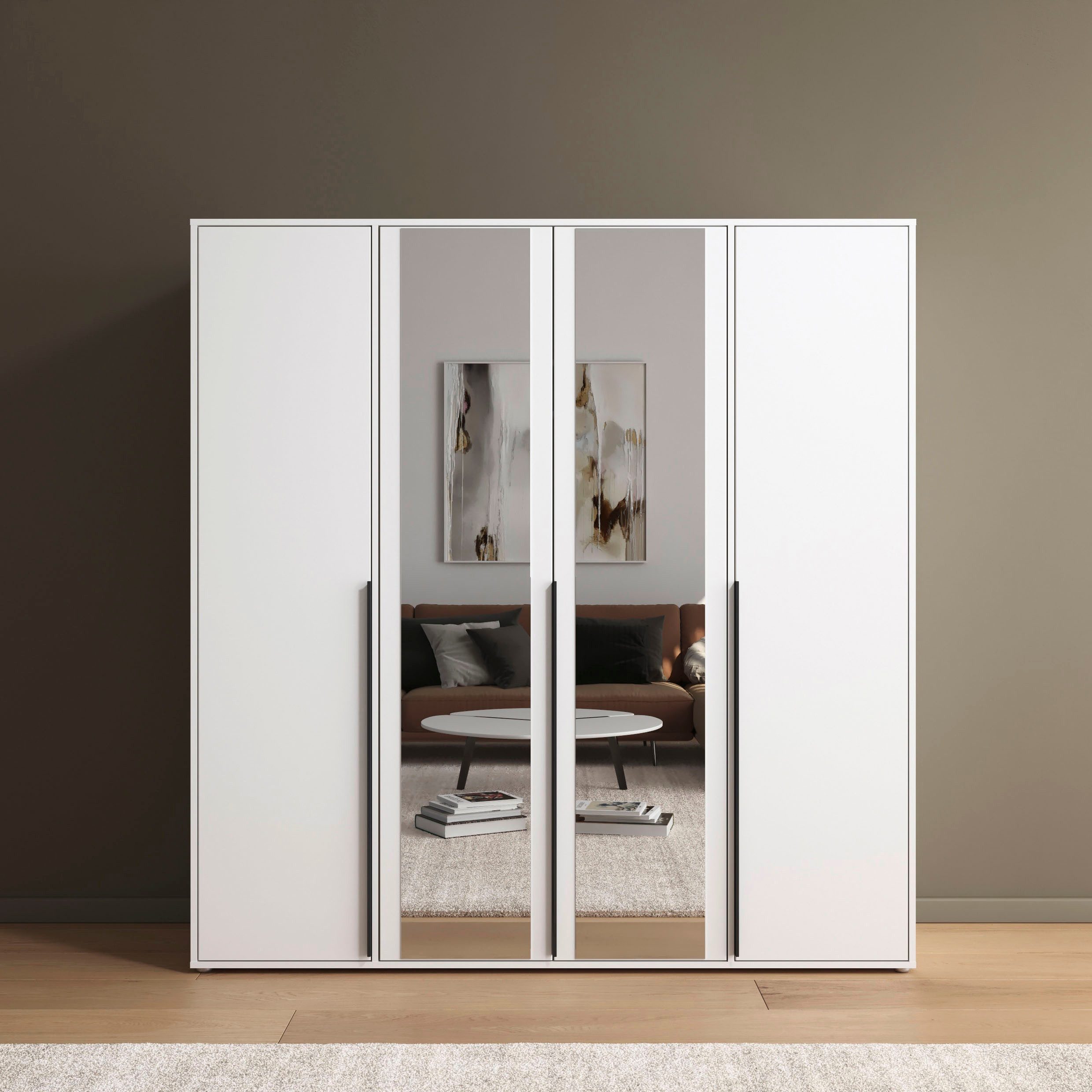 rauch Draaideurkast Kledingkast Kast Garderobe Wasmand NAGATA met Spiegel und modernen stangengriffen in graumetallic topseller made in germany