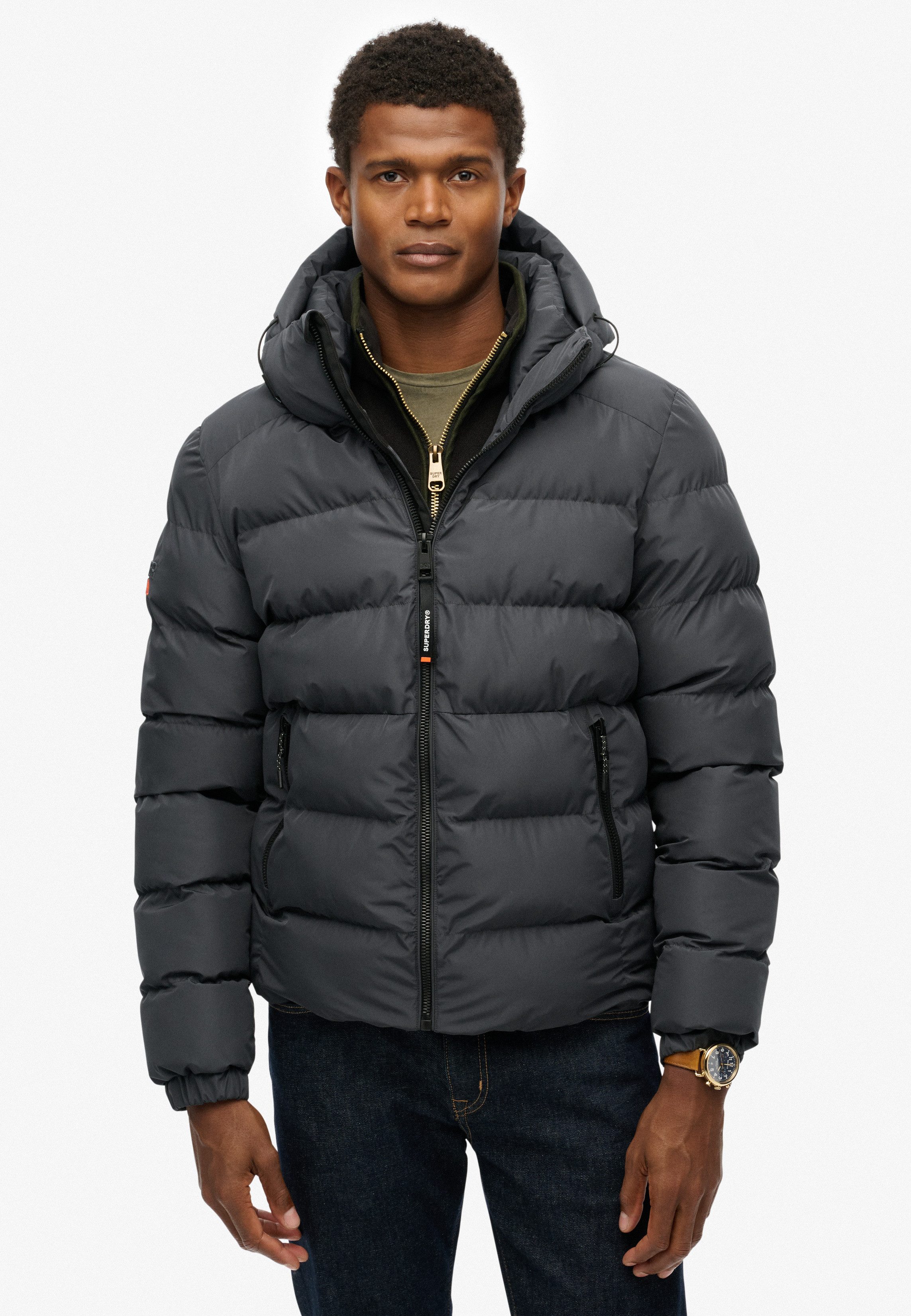 Superdry Gewatteerde jas HOODED SPORTS PUFFER JACKET heren softshelljassen maat M grijs