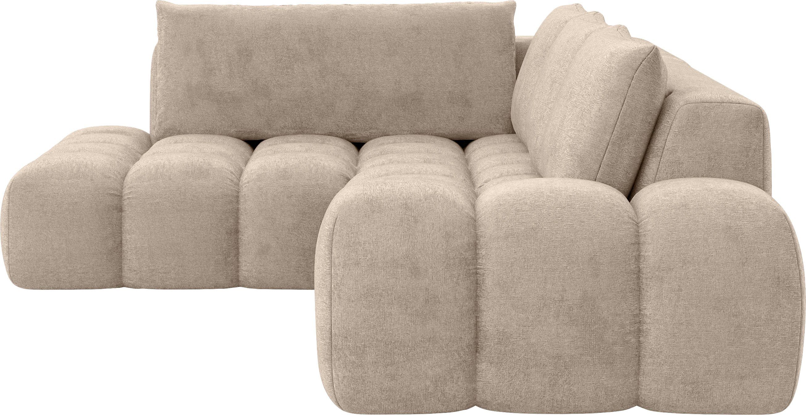 INOSIGN Hoekbank AZITA designbank, elegant en comfortabel L-vorm losse rugkussens, droomachtige stiksels, comfortabele zit