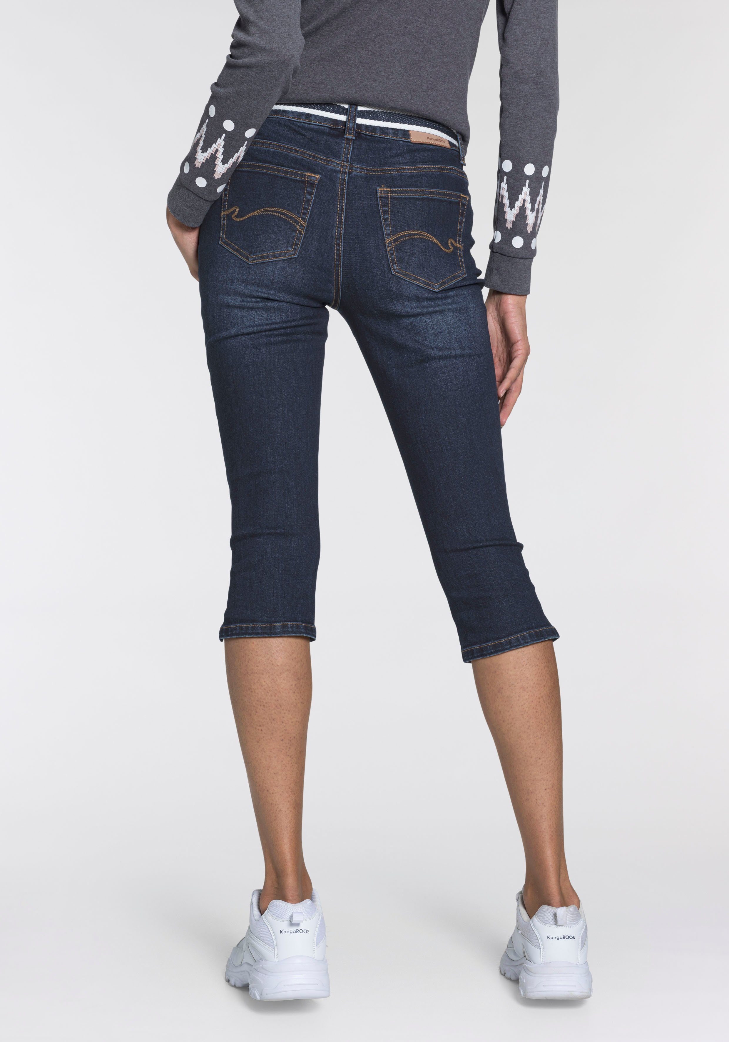 KangaROOS Capri jeans Capri-jeans met riem Skinny fit, met split, normale taille (set, Met een afneembare riem)
