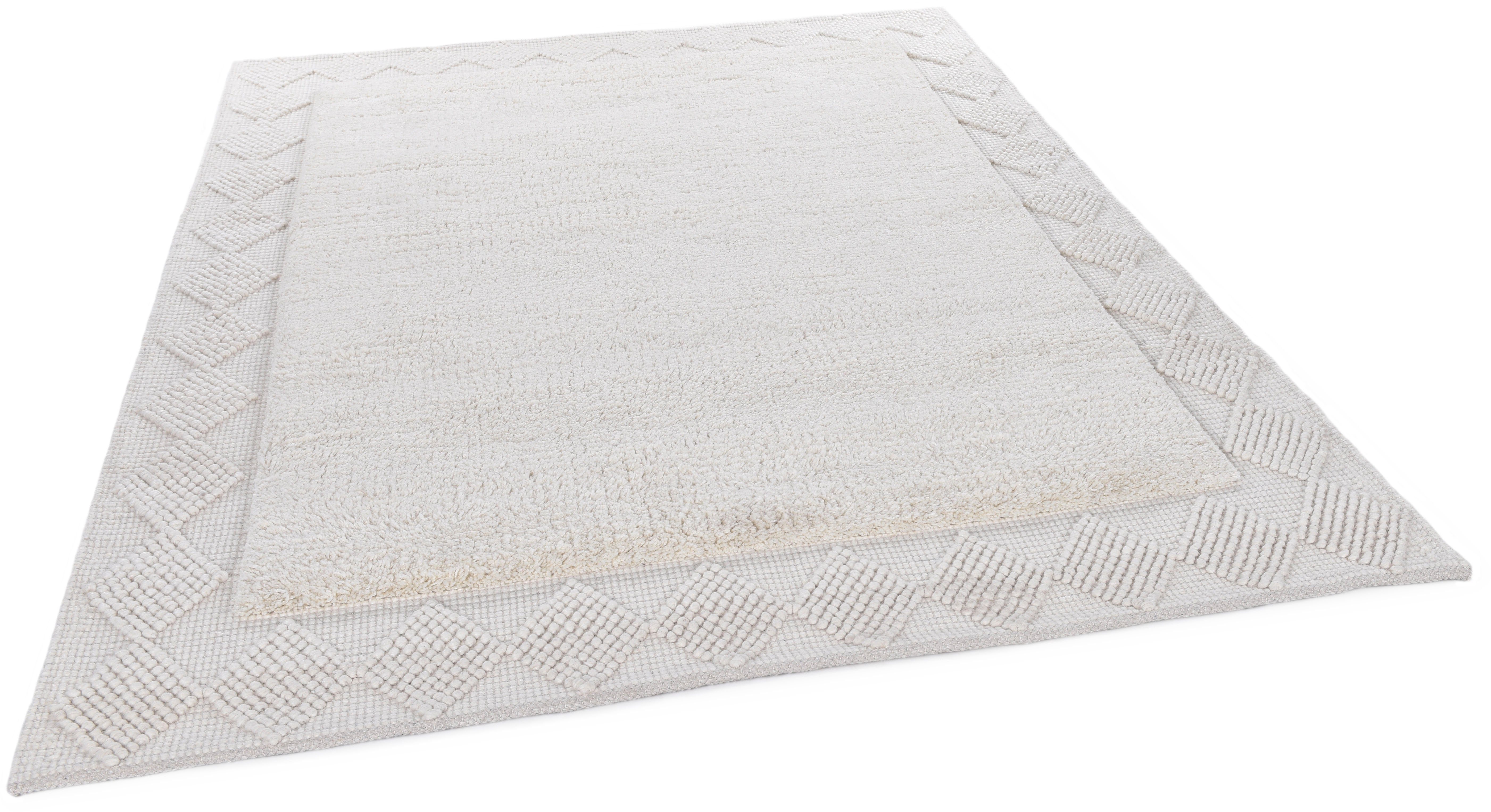 THEKO Wollen kleed Bergen - 630 Handgeweven vloerkleed, zuivere wol, met de hand geweven, Scandi design, met randdessin moderne vloerkleden maat 90