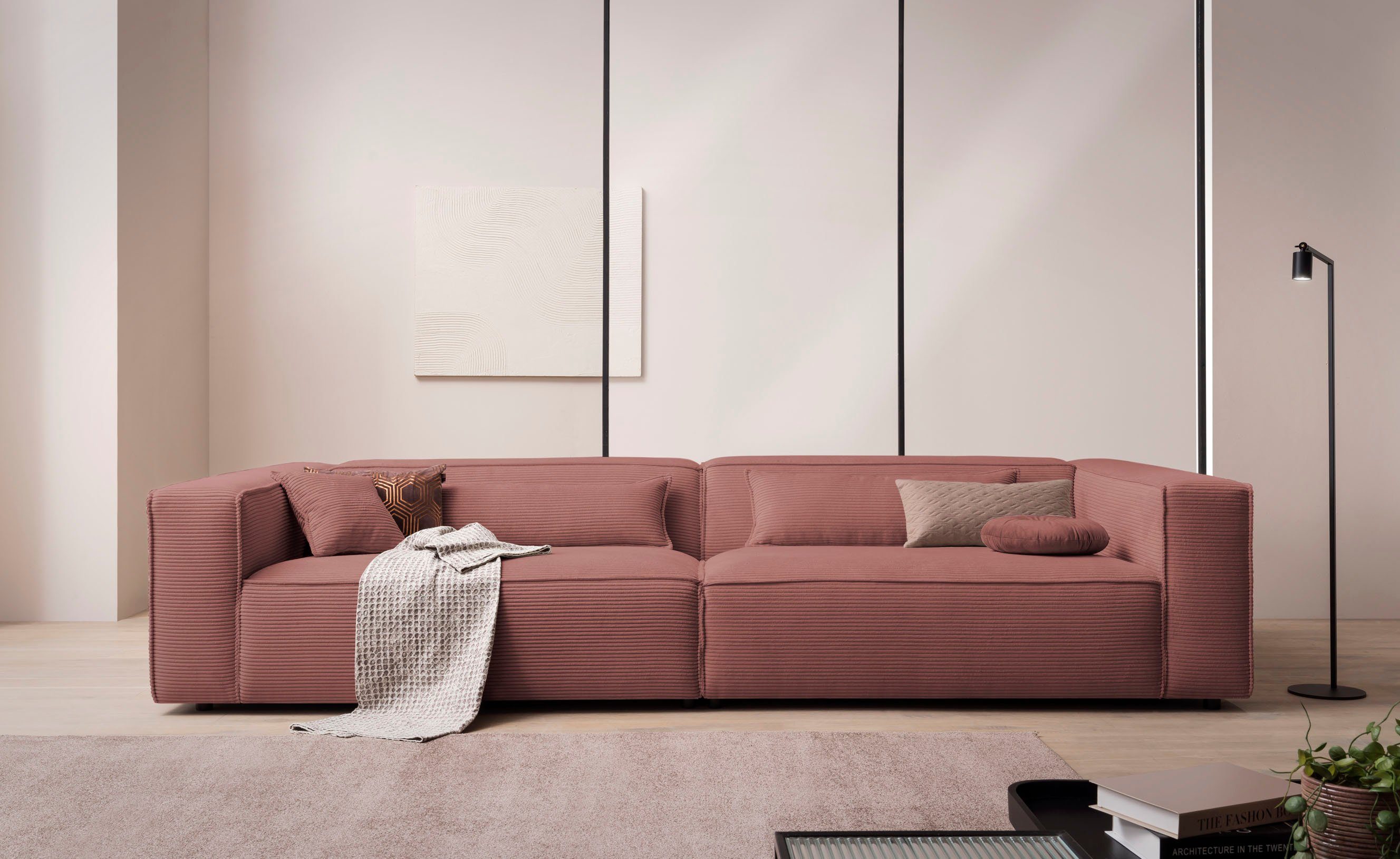 LeGer Home by Lena Gercke 3-zitsbank PIARA, XXL sofa met biesnaad, Big-sofa in cord of linnenlook