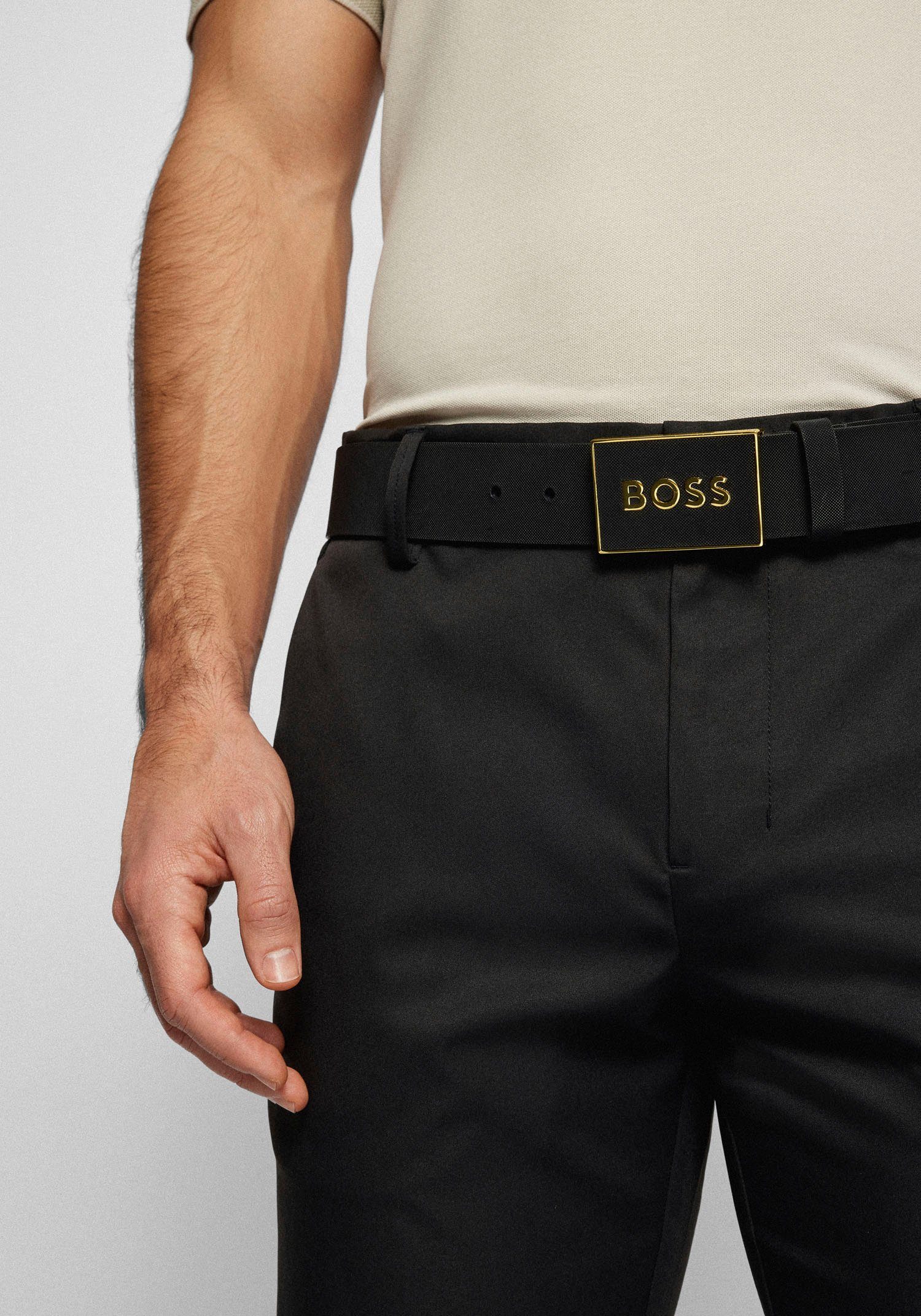 Boss Leren riem Boss_Icon-S1_Sz40 met boss-logo-reliëf op de riemgesp