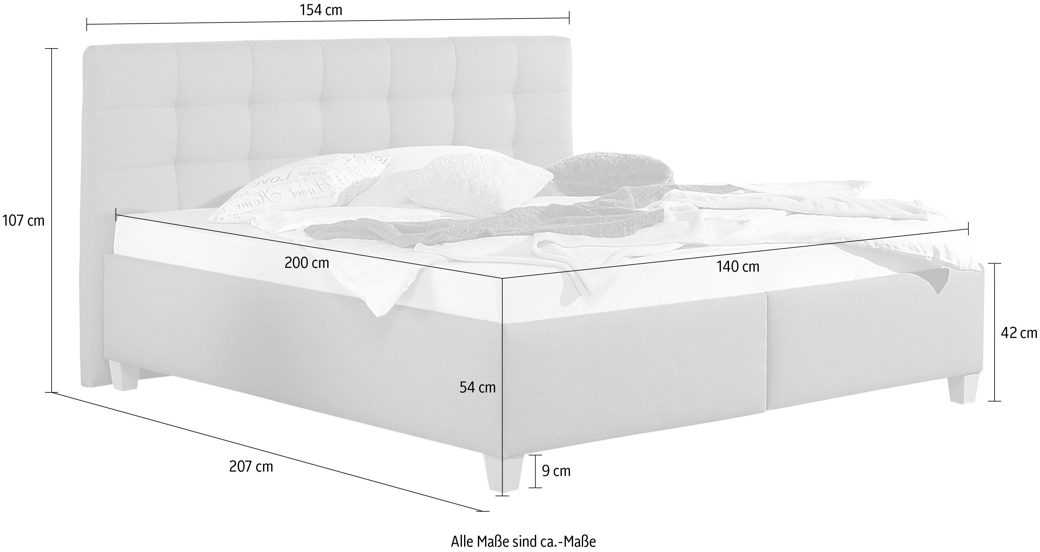 Maintal Gestoffeerd bed Madane naar keuze met matras in de hardheden h2, h3 of h4