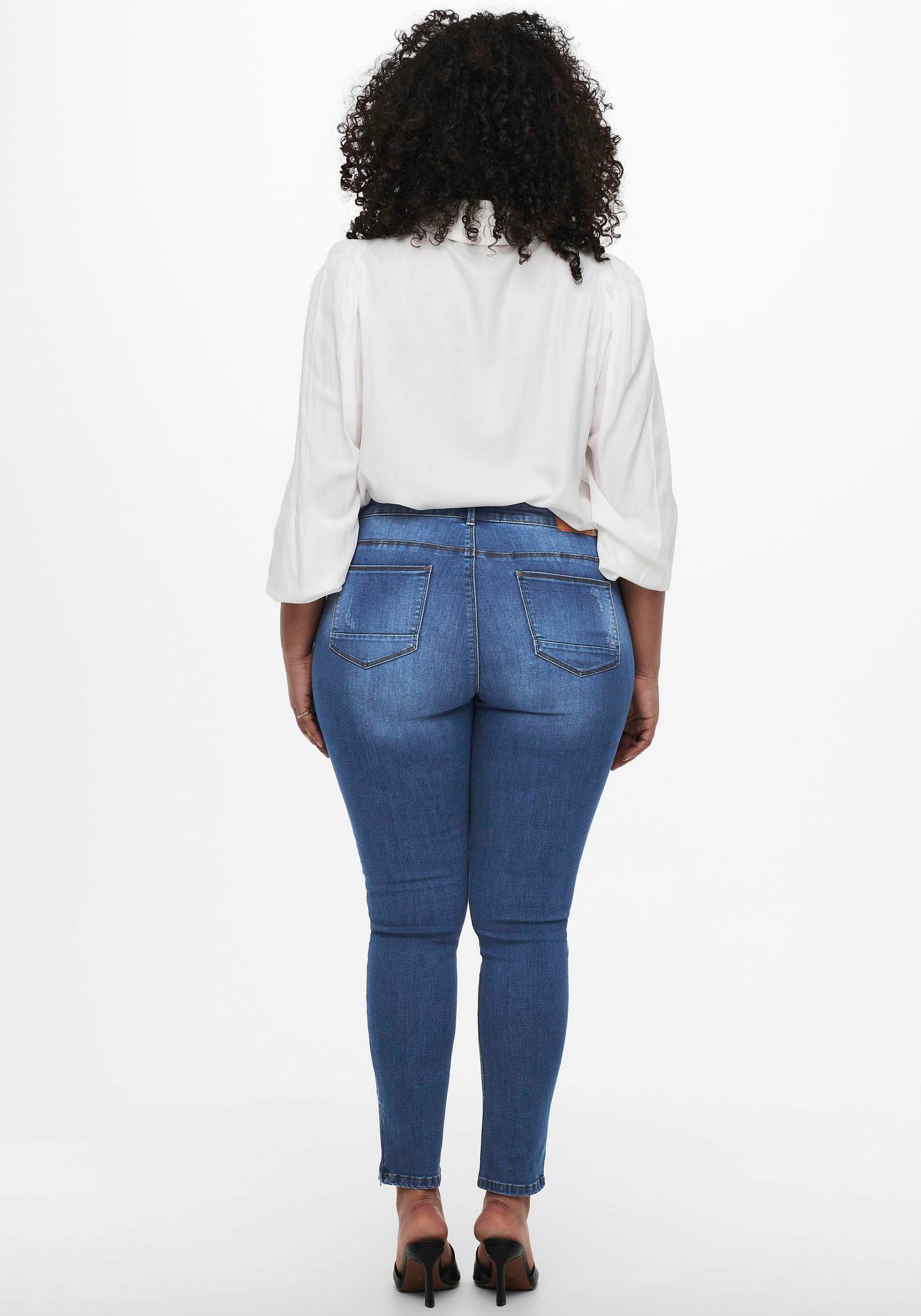 ONLY CARMAKOMA Skinny fit jeans CARKARLA REG SK ANKLE ZIP JNS met ritssluiting onder in de pijpen