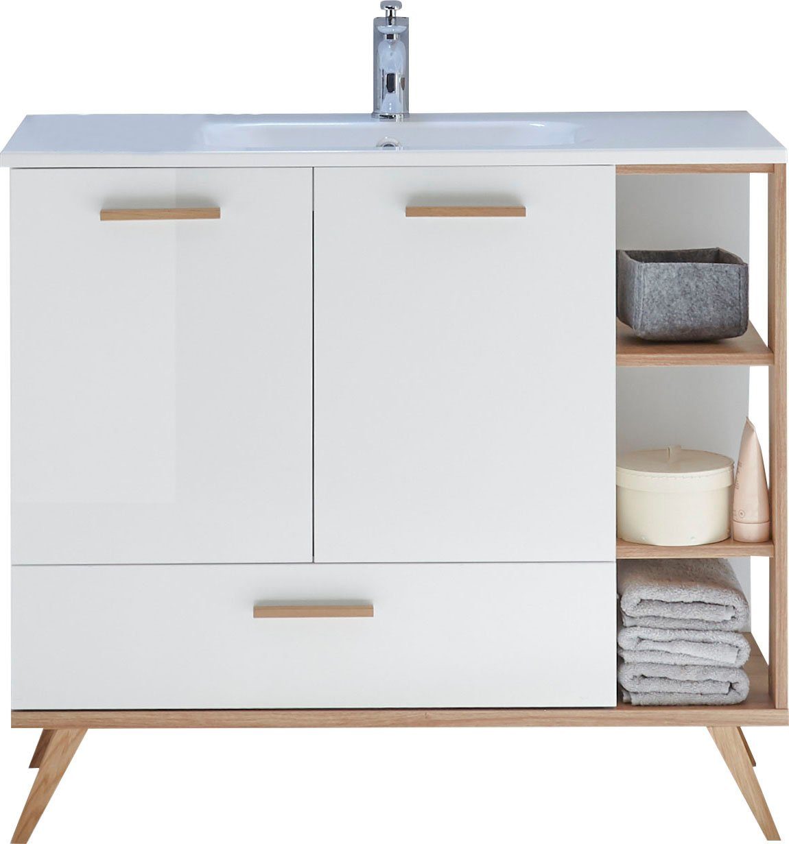 Saphir Wastafelonderkast Quickset mineraalmarmeren wastafel met onderkast, 101 cm breed