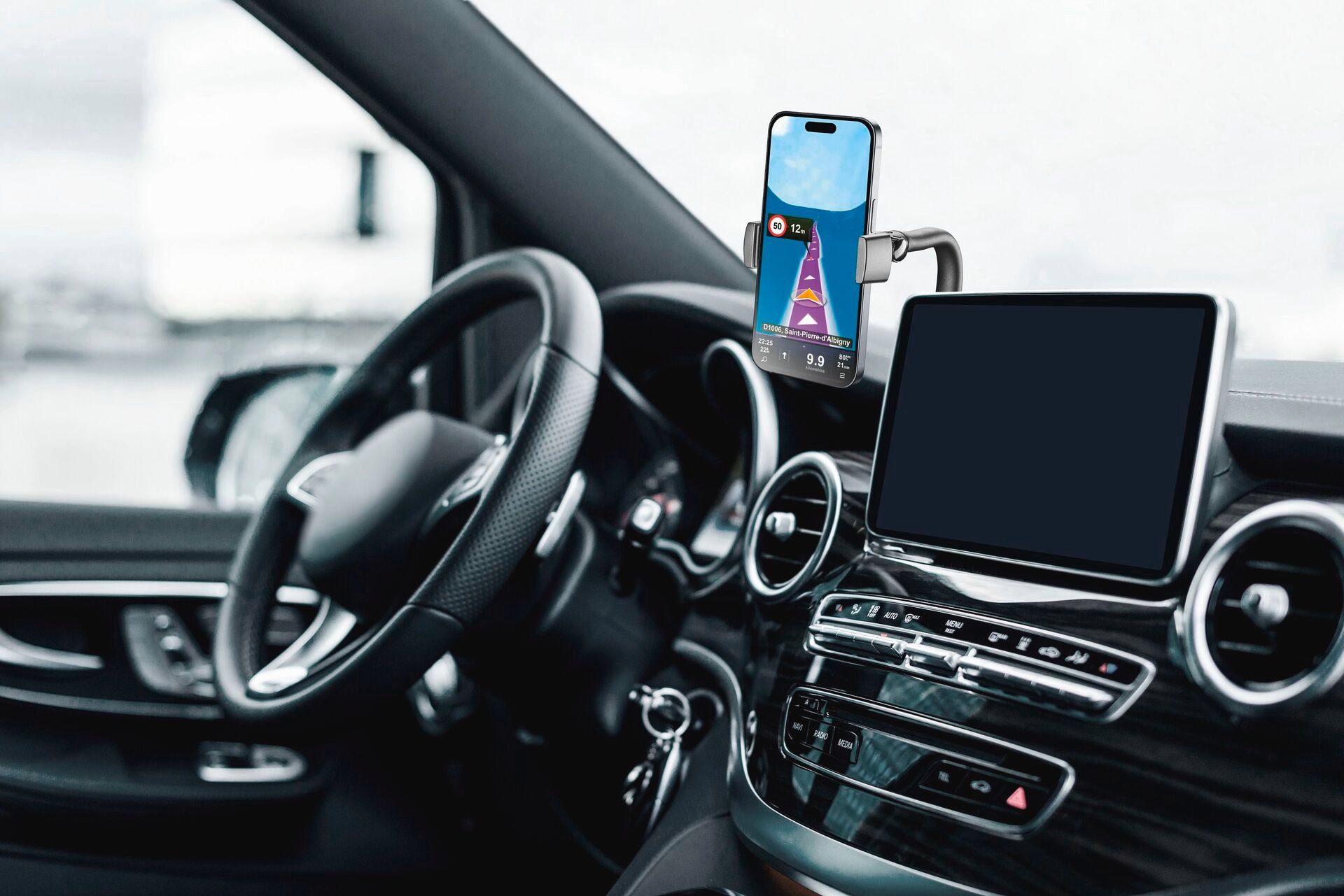 Cellularline Gsm-houder Spin Display Car Holder ter bevestiging aan het voertuigdisplay, 360° draaibaar