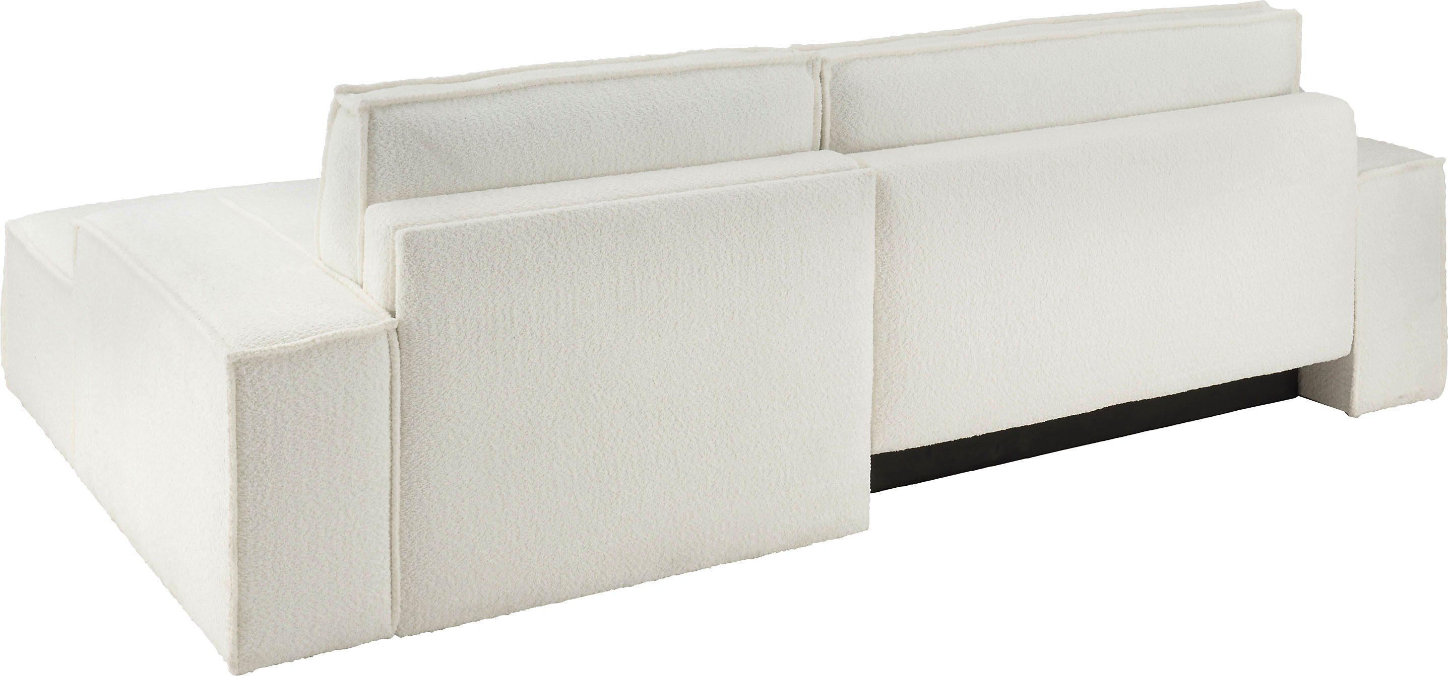 andas Hoekbank Finnley slaapbank 267 cm in Bouclé, fijne structuur en cord, L-vorm