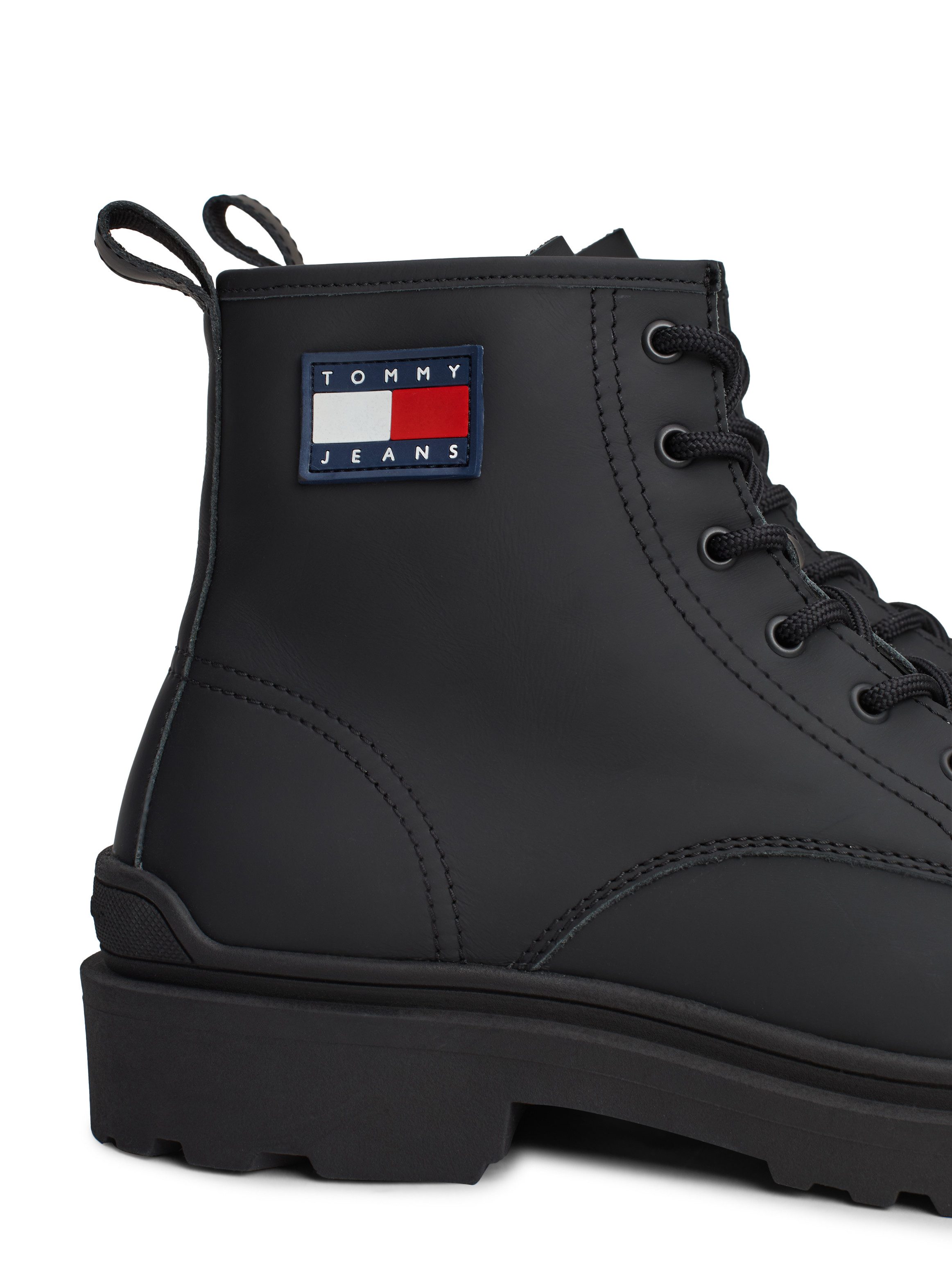 TOMMY JEANS Veterschoenen TJM LEATHER LACE UP BOOT hakken, veterschoenen met zijlogo-vlag