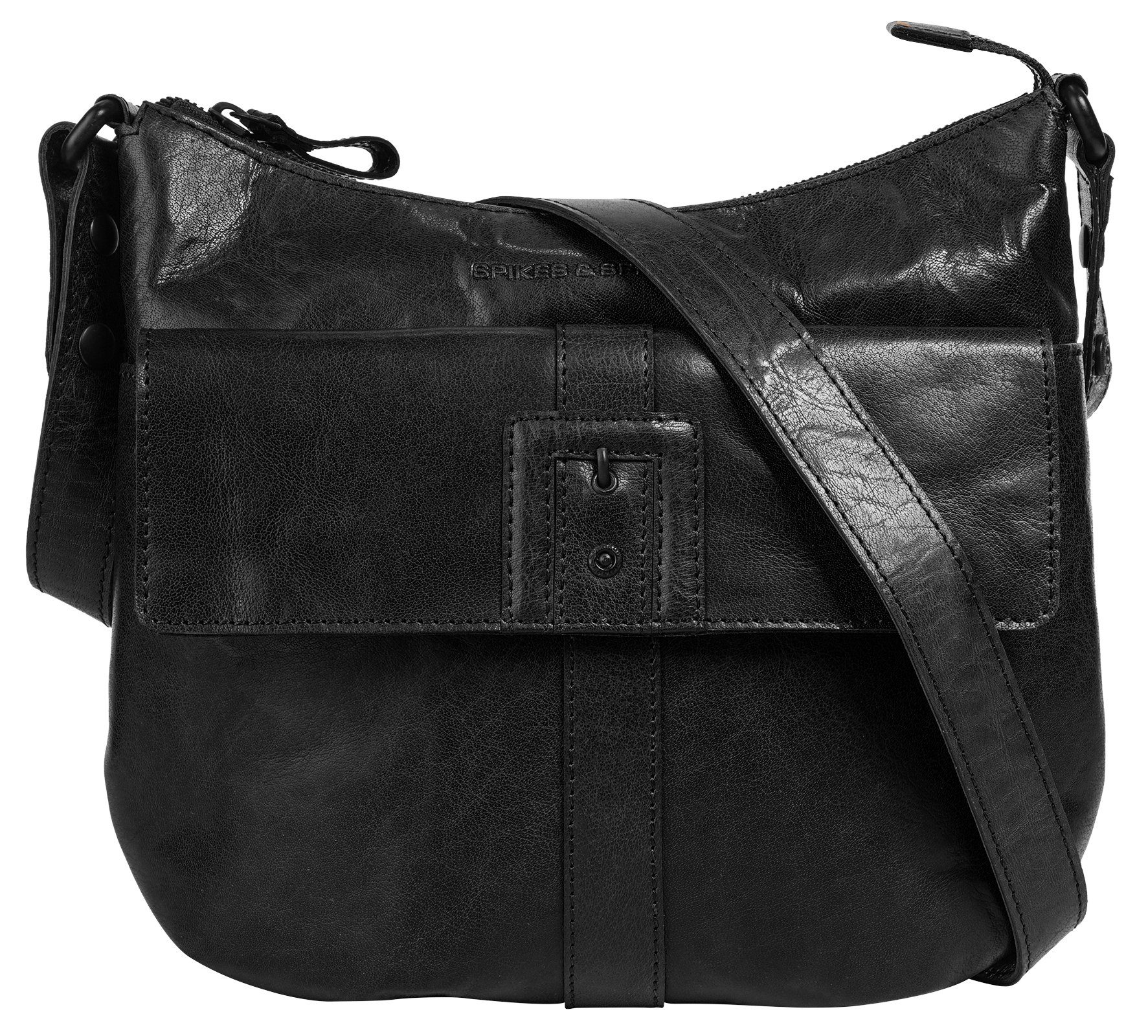 Spikes & Sparrow Schoudertas echt leder dames tassen maat Onesize zwart