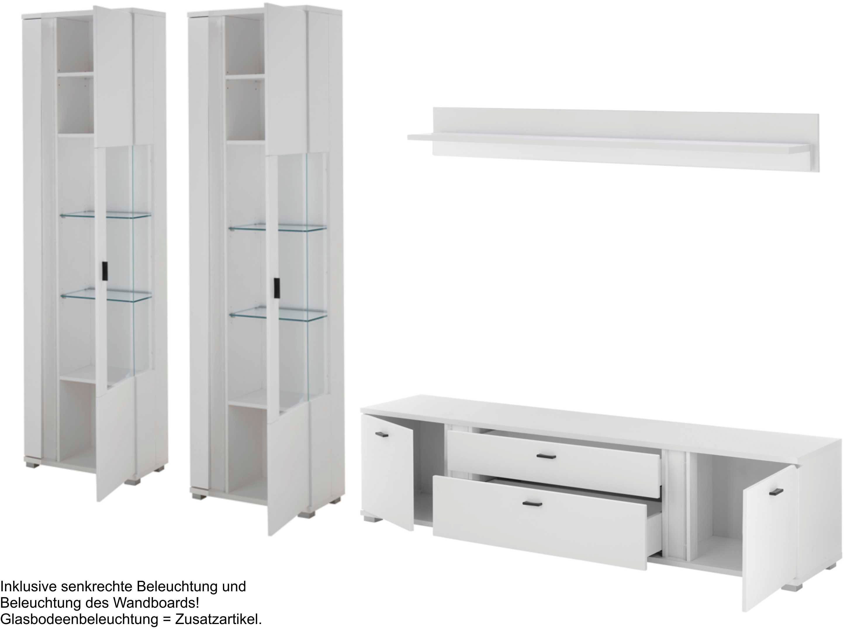 INOSIGN Wandmeubel Long Island in moderne trendkleur, inclusief verticale verlichting, breedte 330 cm (set, 4-delig)