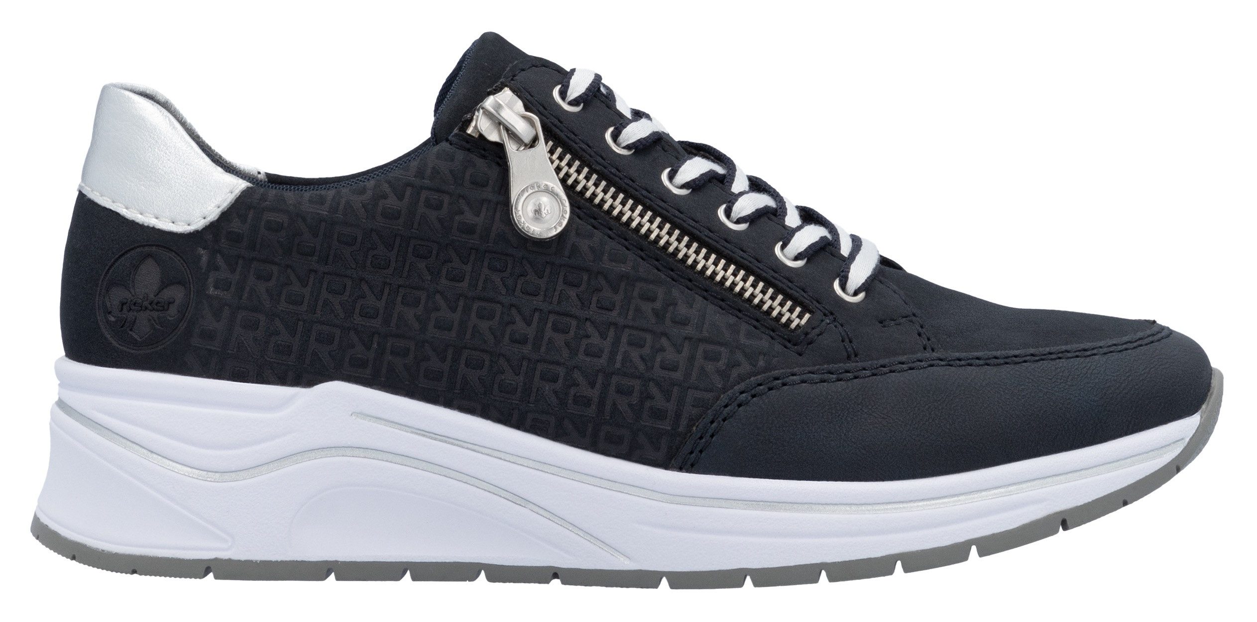 Rieker Sneakers met sleehak , lage schoen, veterschoen, vrijetijdsschoen bedrukt met letters