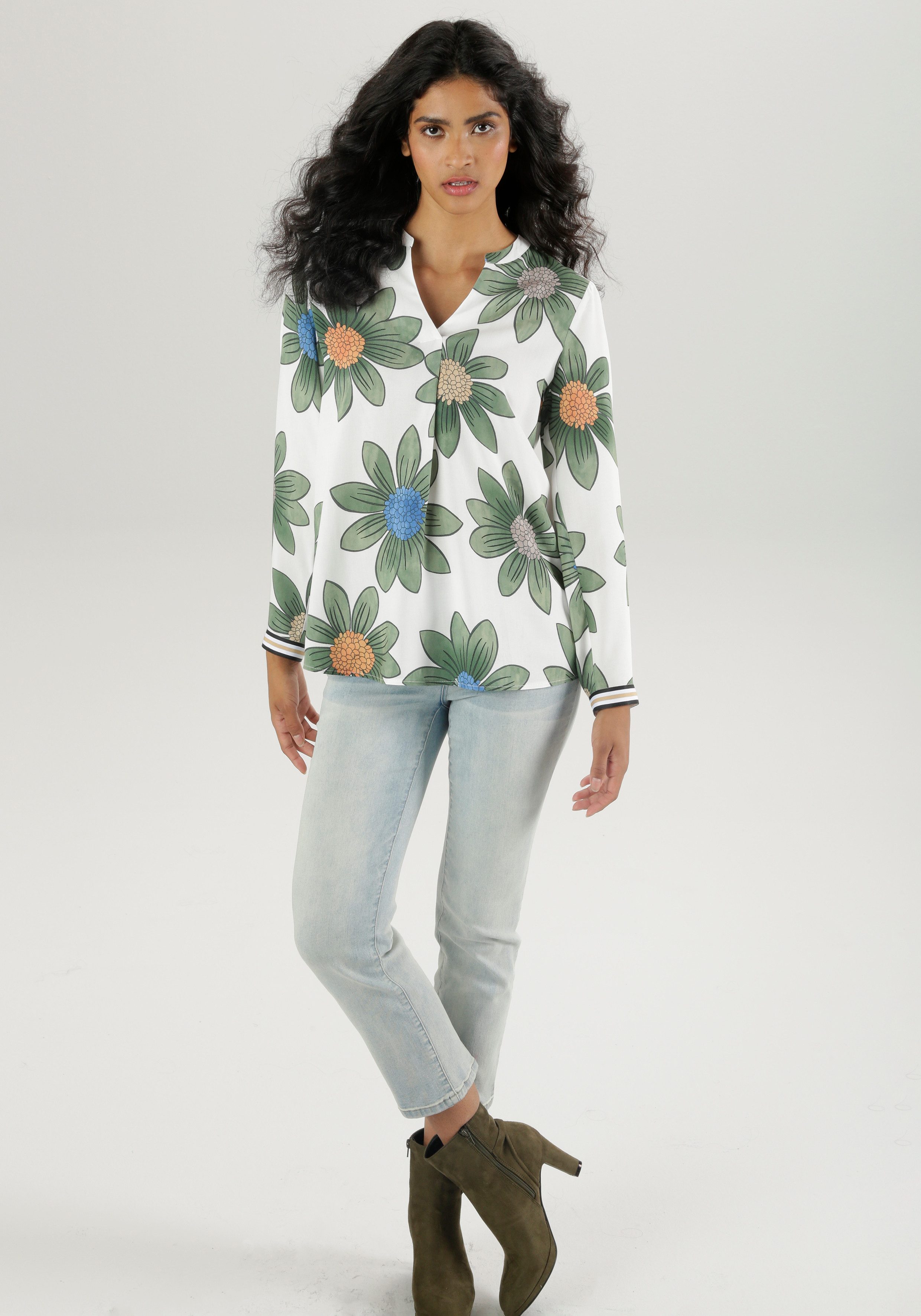 Aniston SELECTED Blouse zonder sluiting met gestreepte manchetten