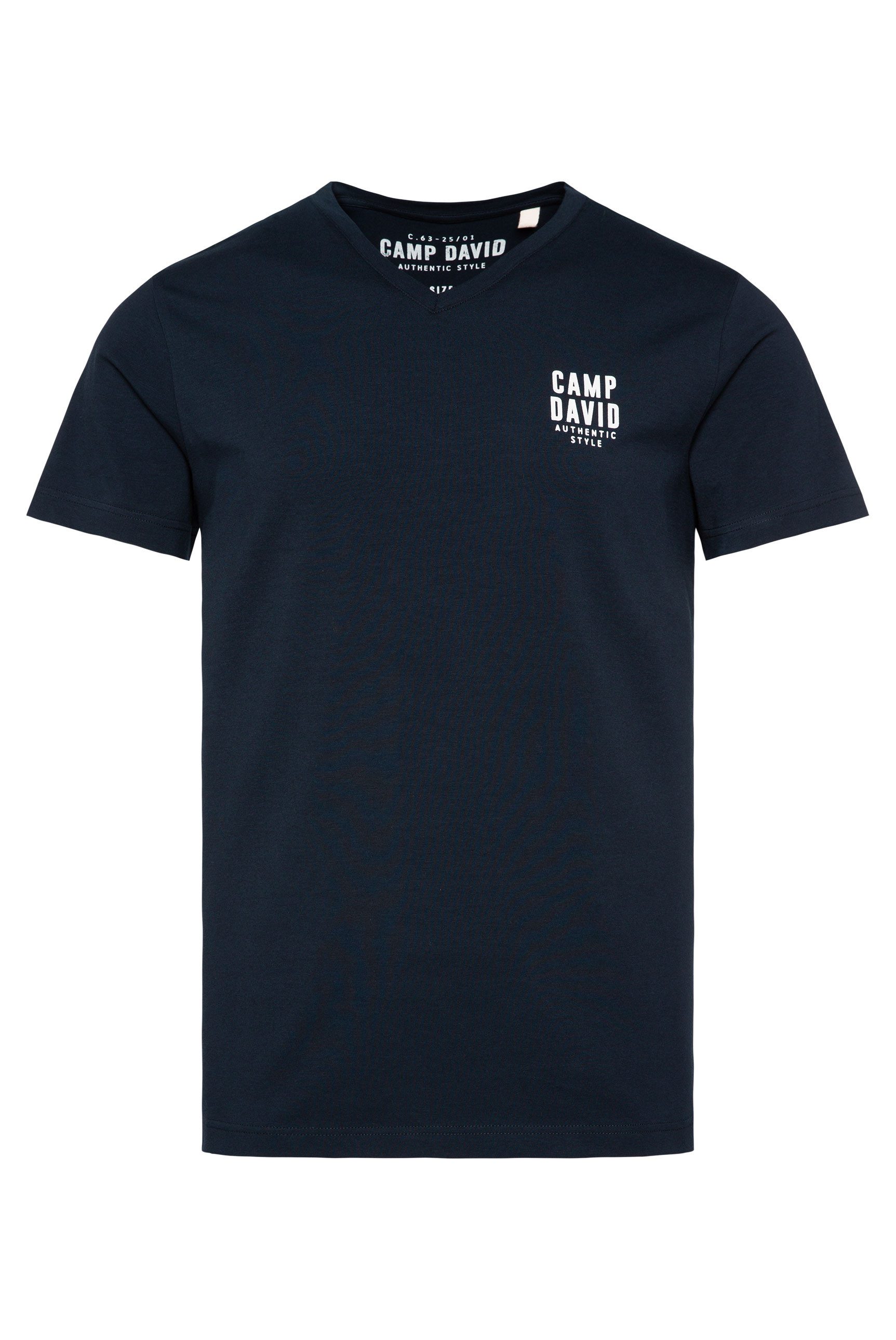 CAMP DAVID Shirt met V-hals met logoprint op borsthoogte