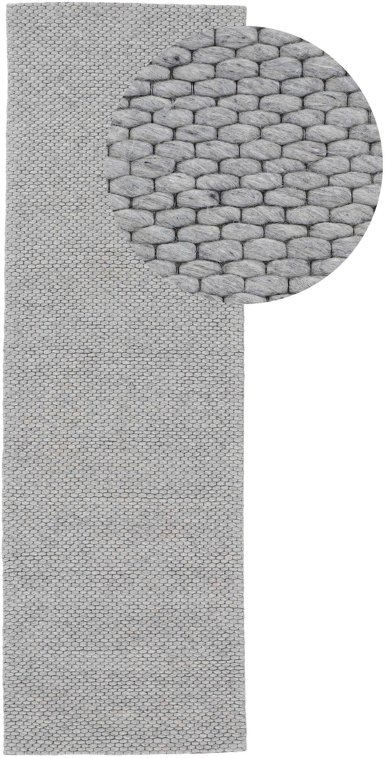carpetfine Loper Sina Handgeweven tapijt, 100% wol, gemêleerd, handgeweven, zacht & knuffelig lopers maat 75 cm x 200 cm x 14 mm grijs