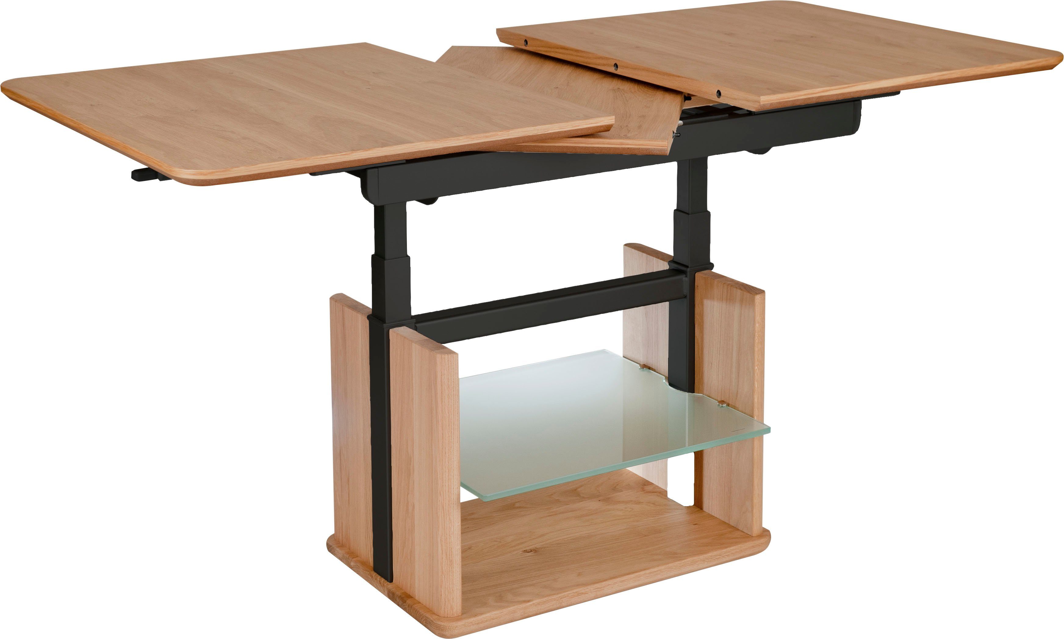 Vierhaus Salontafel Plaat wildeiken gefineerd, plank glas zwart
