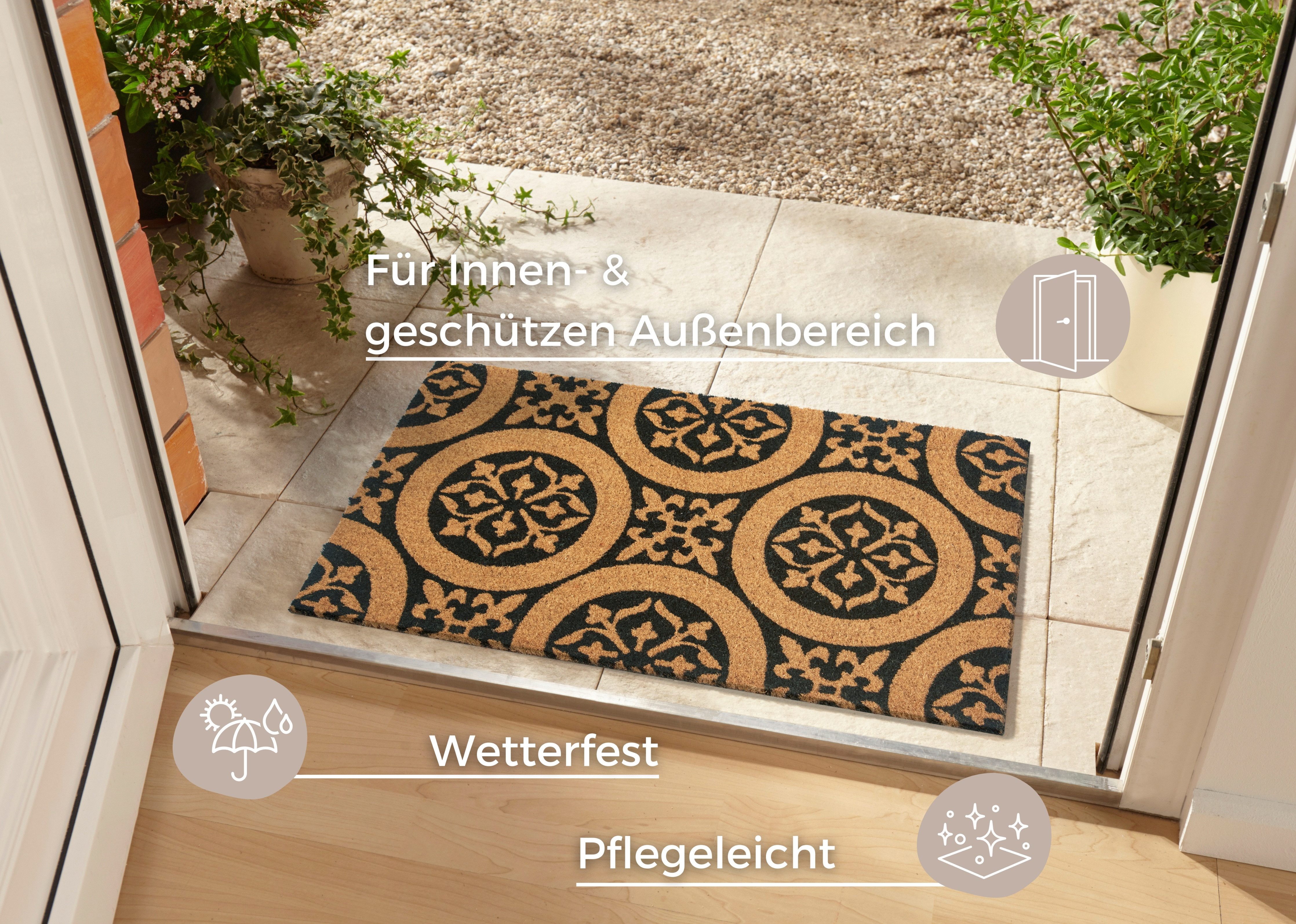 HANSE Home Mat Ornamenten, deurmat Kokos, vuilopvangmat, outdoor, antislip, binnen, kokosmat, gang