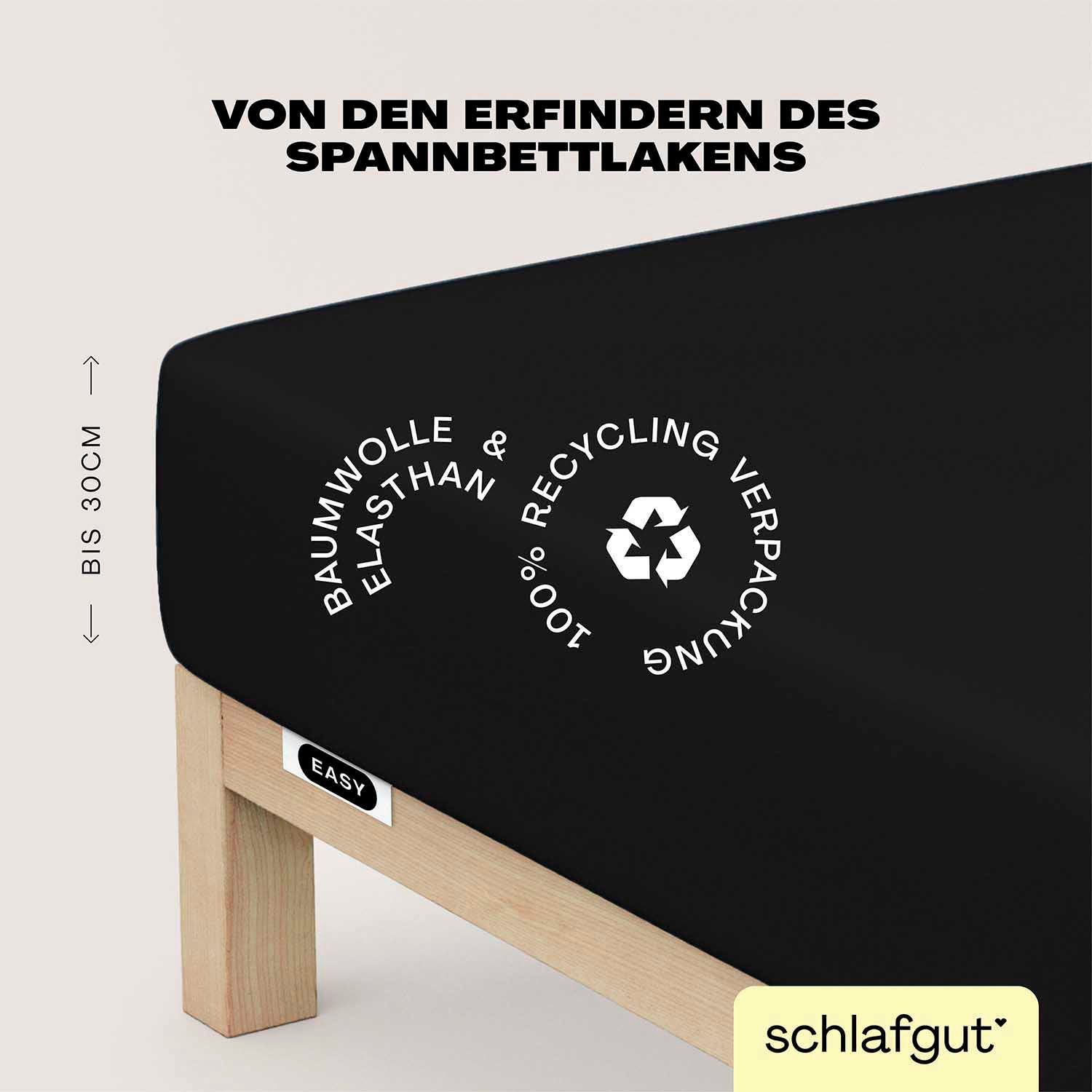 Schlafgut Hoeslaken EASY jersey elastaan MADE IN GREEN by OEKO-TEX (1 stuk) hoeslakens maat 180-200 cm x 200-220 cm zwart
