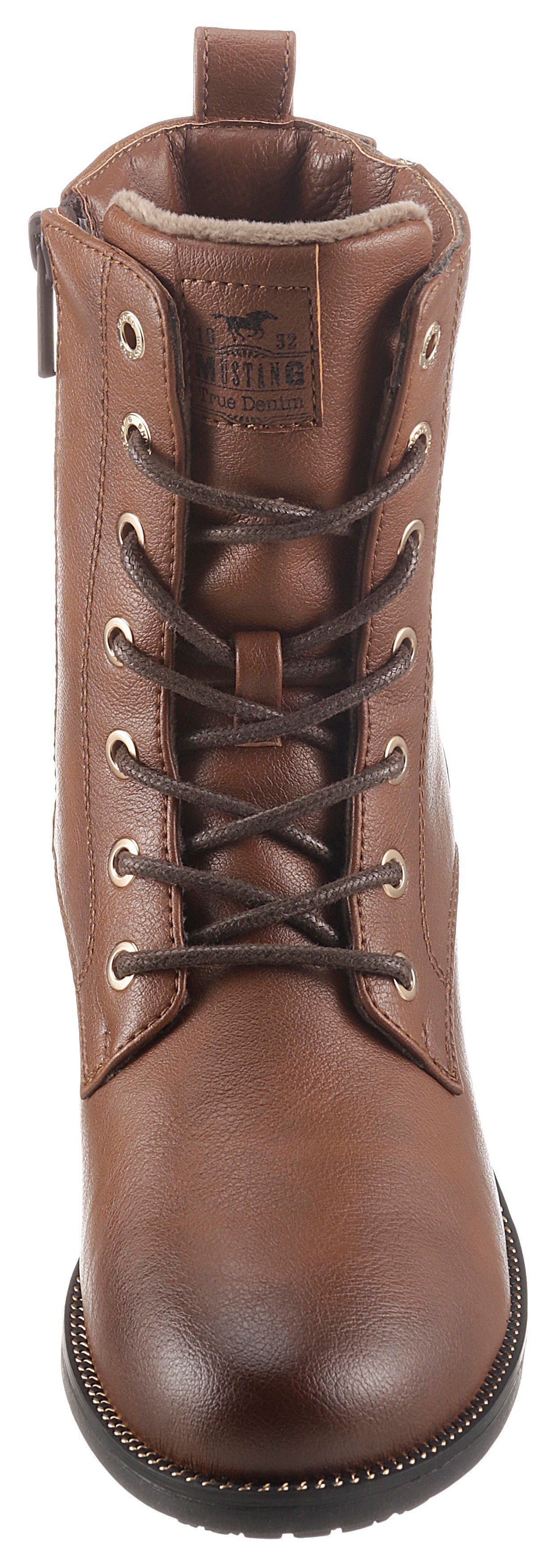 Mustang Shoes Veterlaarsjes lace-up boots, block heel, with practical inner zipper