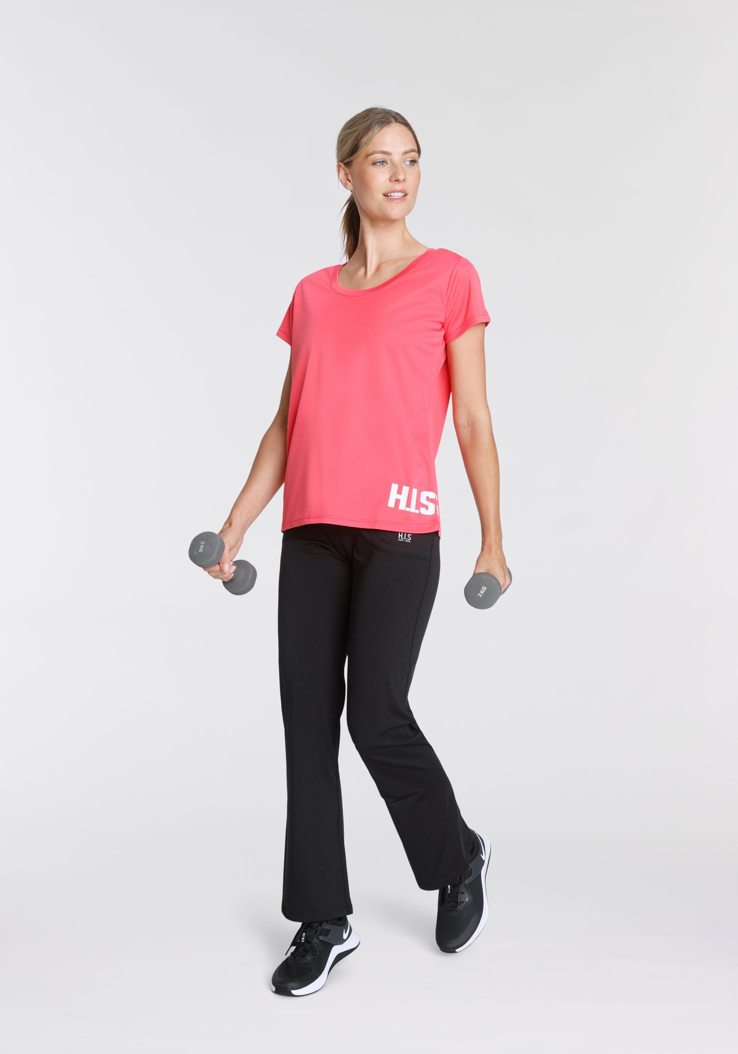 H.I.S Functioneel shirt figuuraccentuerende snit, sportieve look, met trendy logoprint (Set van 2)