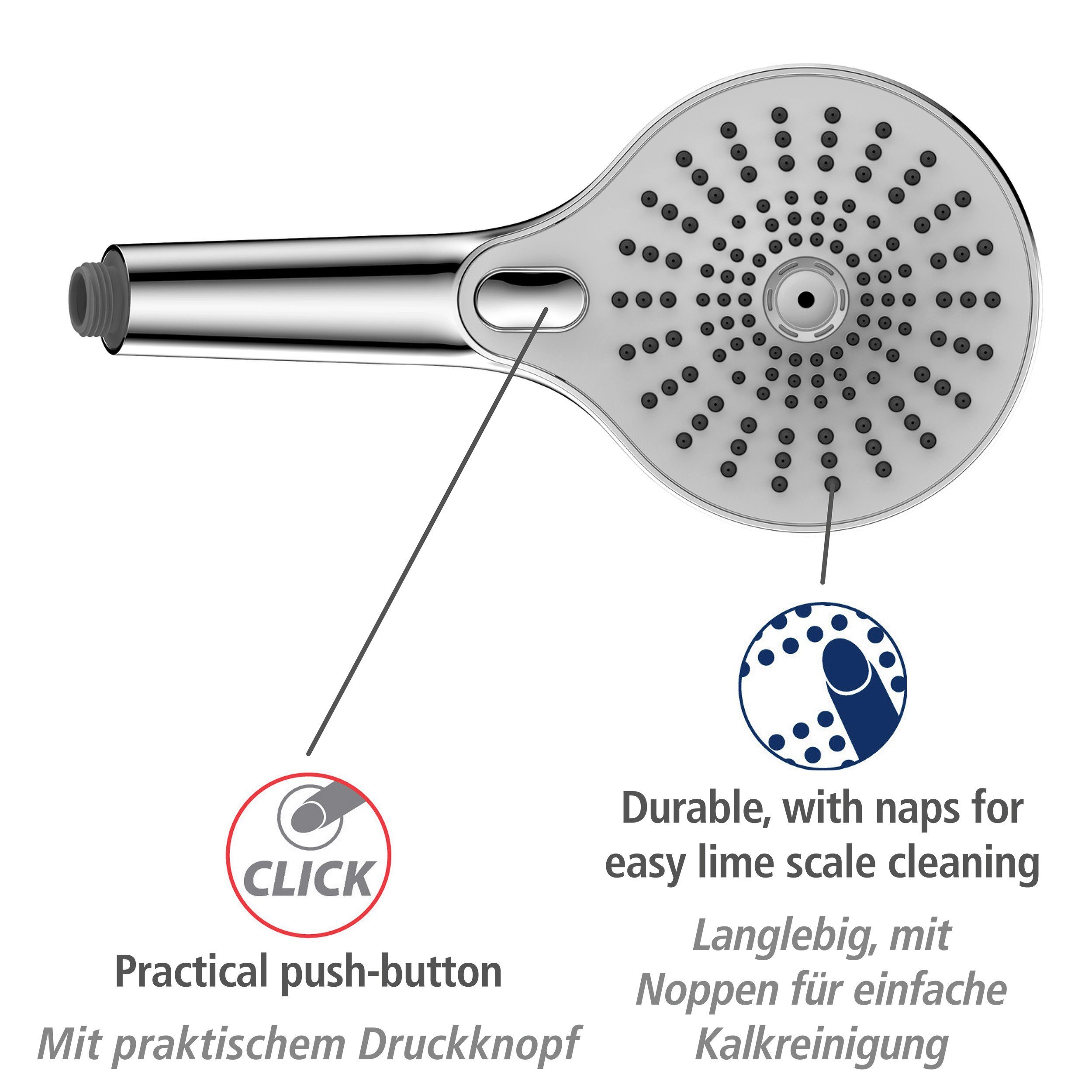 WENKO Handsproeier Ultimate Shower Chroom/Wit, Ø 13 cm (1-delig)