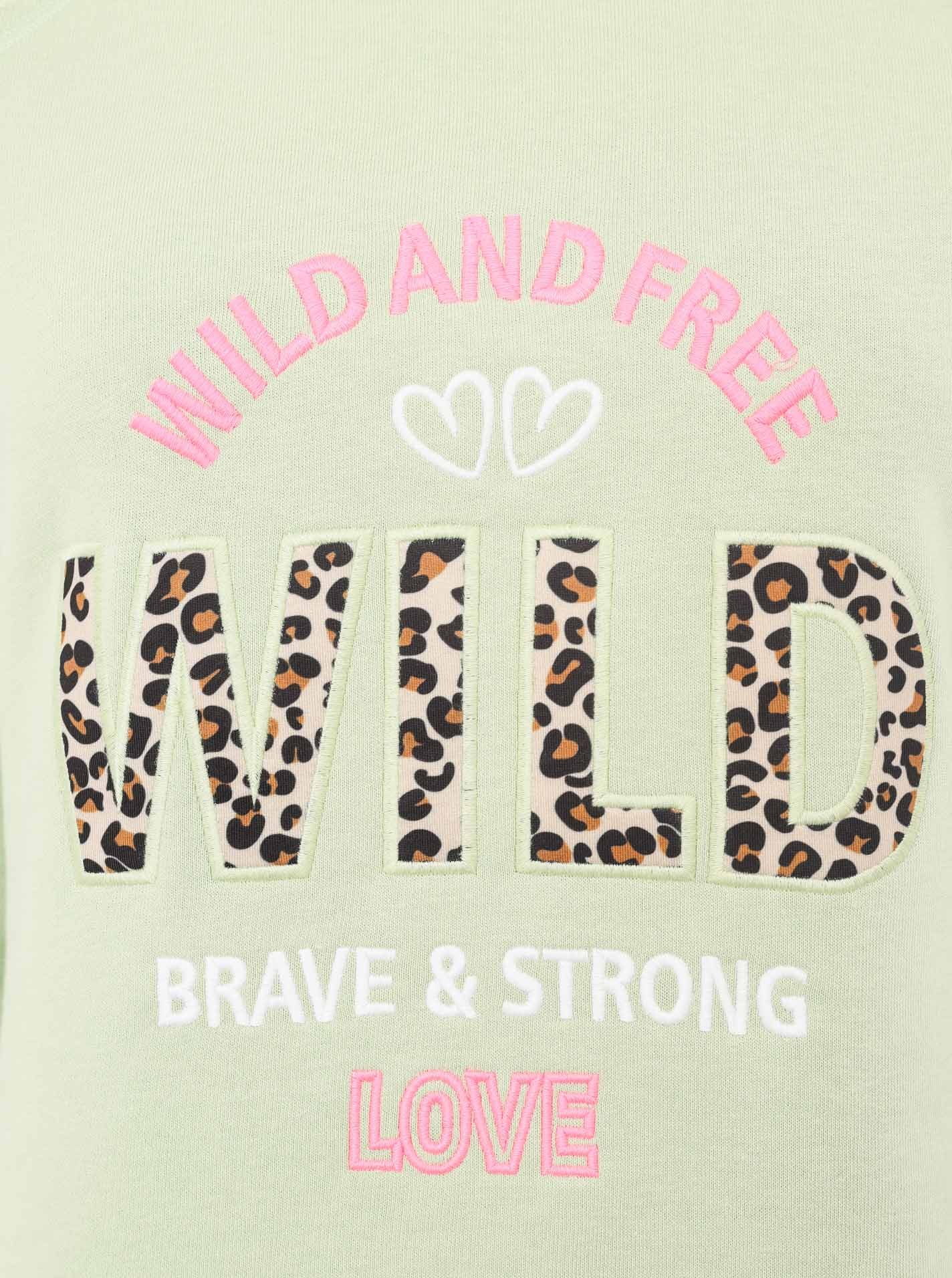 Zwillingsherz Sweater Wild and Free met used-look randen, leo-details en borduursel
