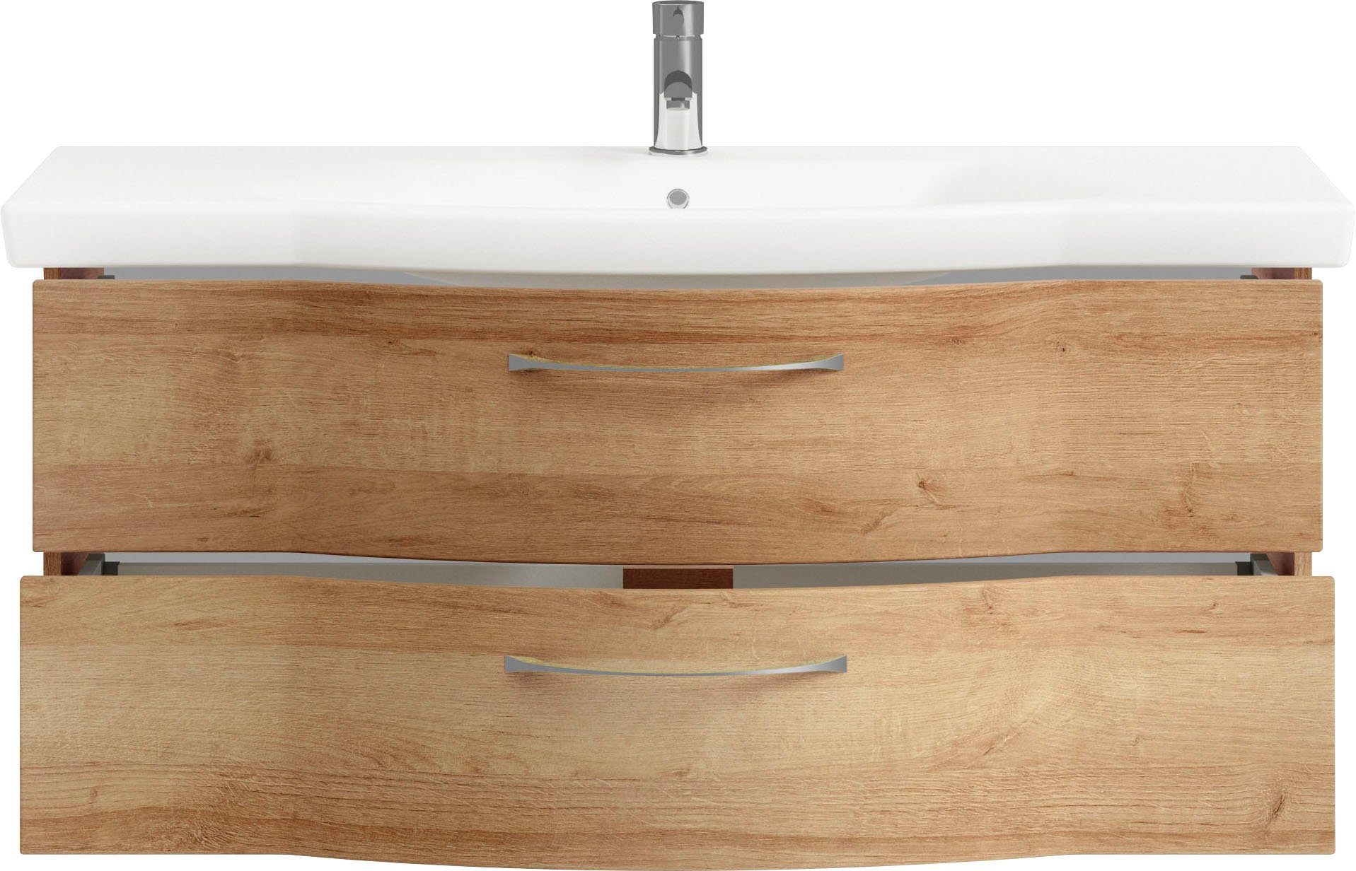 Saphir Badkamerserie 6005 sprint keramiek-wastafelonderkast met onderkast, 122 cm breed Wastafelmeubel inclusief deurdemper, 2 laden, wastafelonderkast set (1 stuk)
