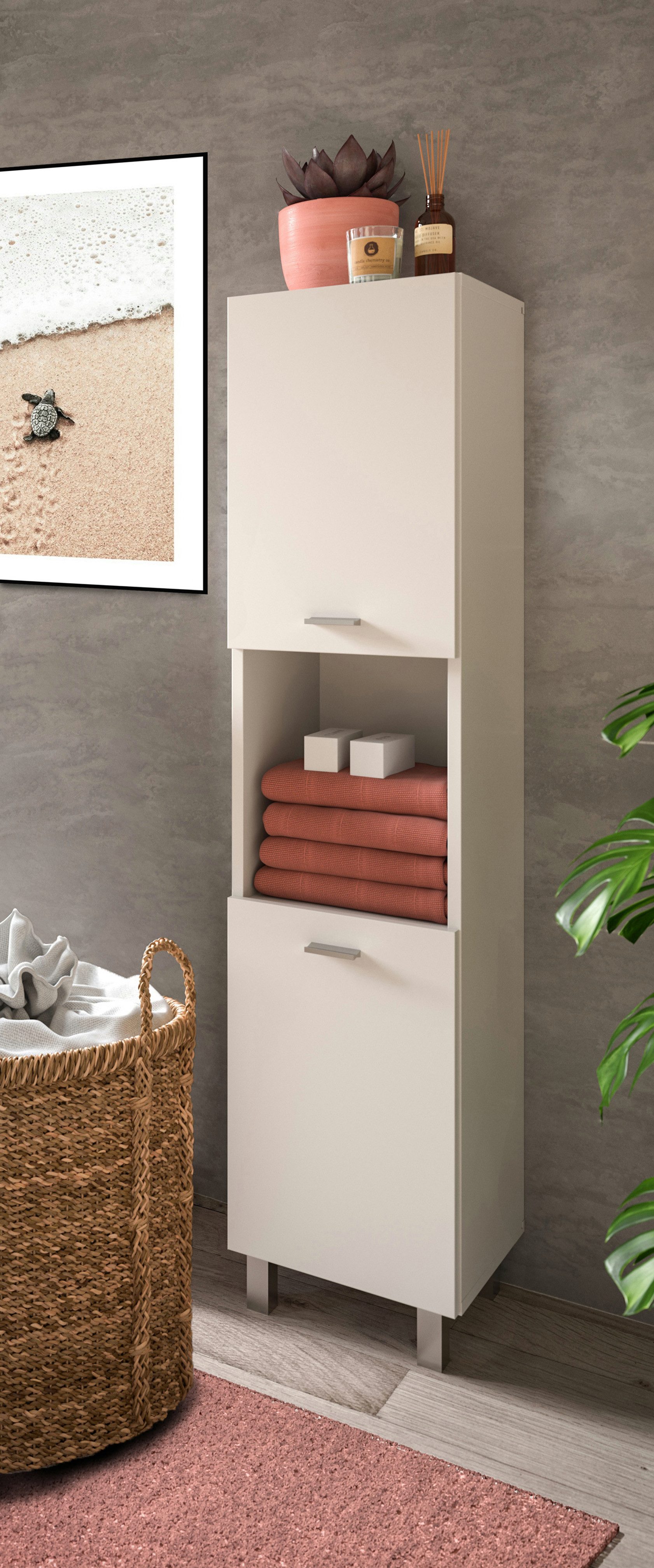 welltime Hoge kast Tampa, hoogte 125cm, hangend of staand te monteren Badkamerkast, hangkast badkamer, badkamer, badkamermeubels hoge kasten wit