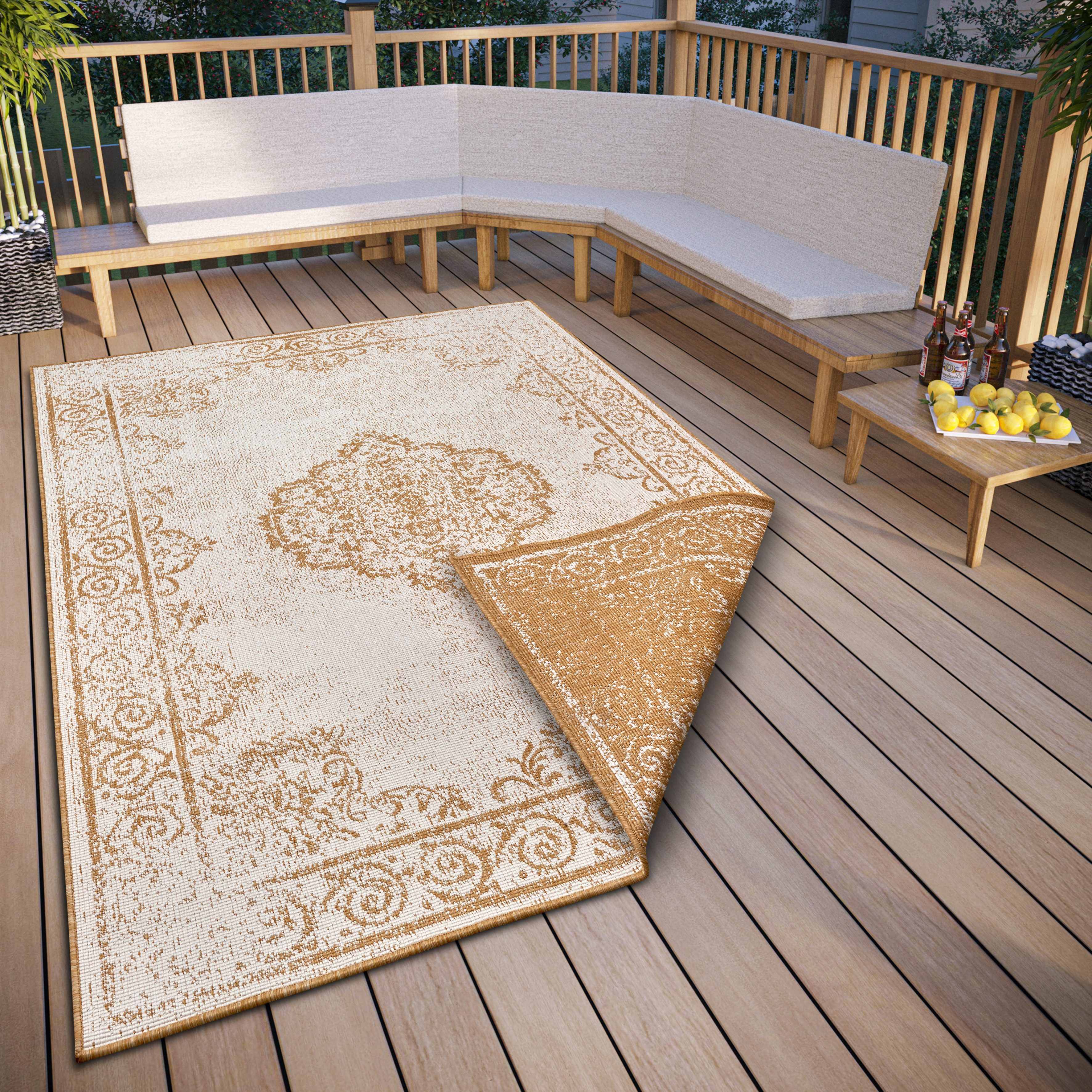 NORTHRUGS Vloerkleed CEBU tweezijdig te gebruiken kleed In- & outdoor, weerbestendig, balkon, woonkamer, waterbestendig, oriëntaals moderne