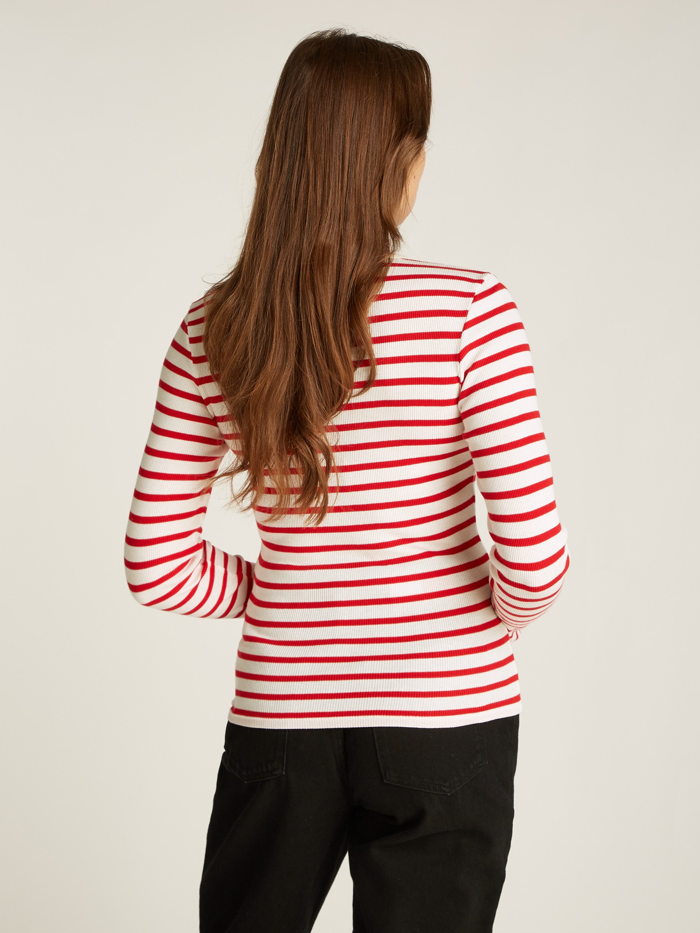 TOMMY JEANS Shirt met lange mouwen TJW SLM BUTTON RIB C-NECK LS EXT