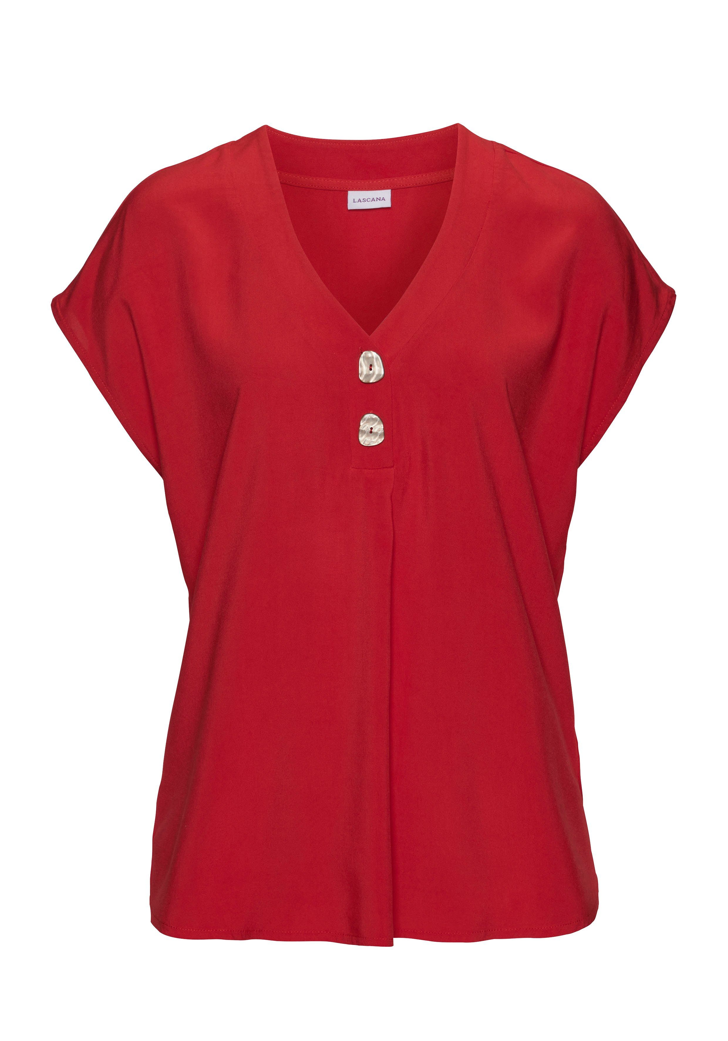 Lascana Blouse zonder sluiting met modieuze knopen luchtige korte mouwen blouse zomers