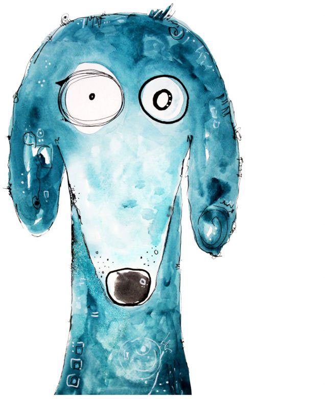 Wall-Art Wandfolie Levensvreugd - hond Tobi blauw (1 stuk)